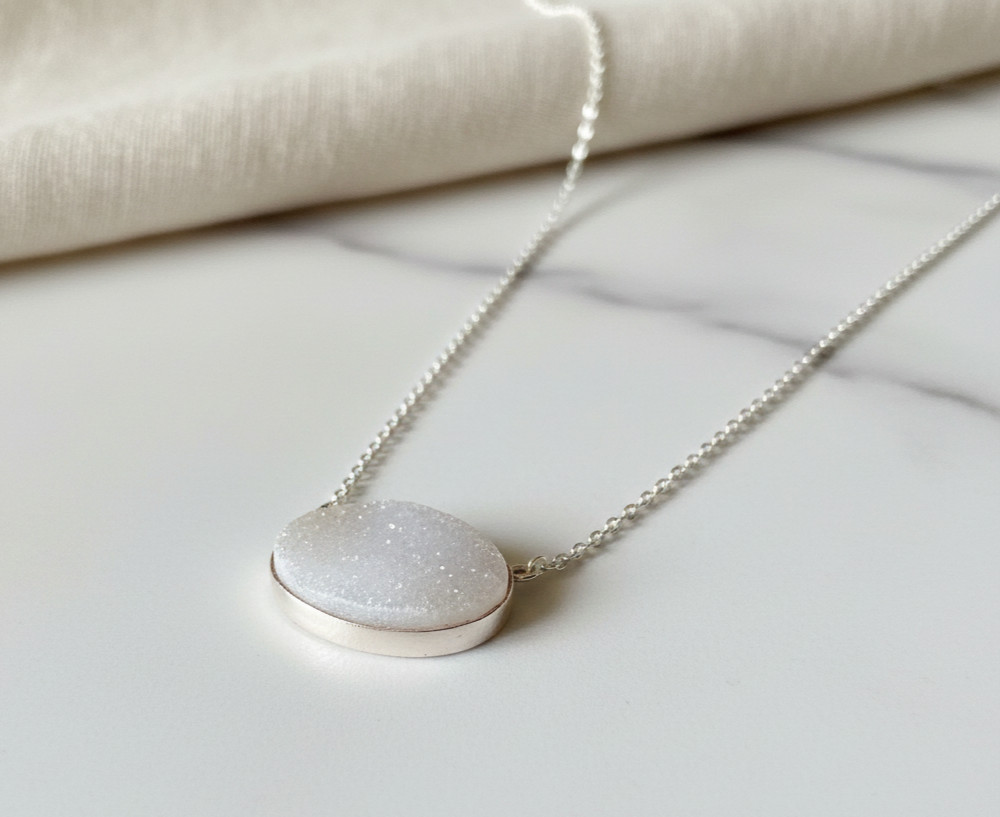 MOONLIGHT DRUSY NECKLACE – Sterling Silver – Adjustable 16–18″ – MSRP $195