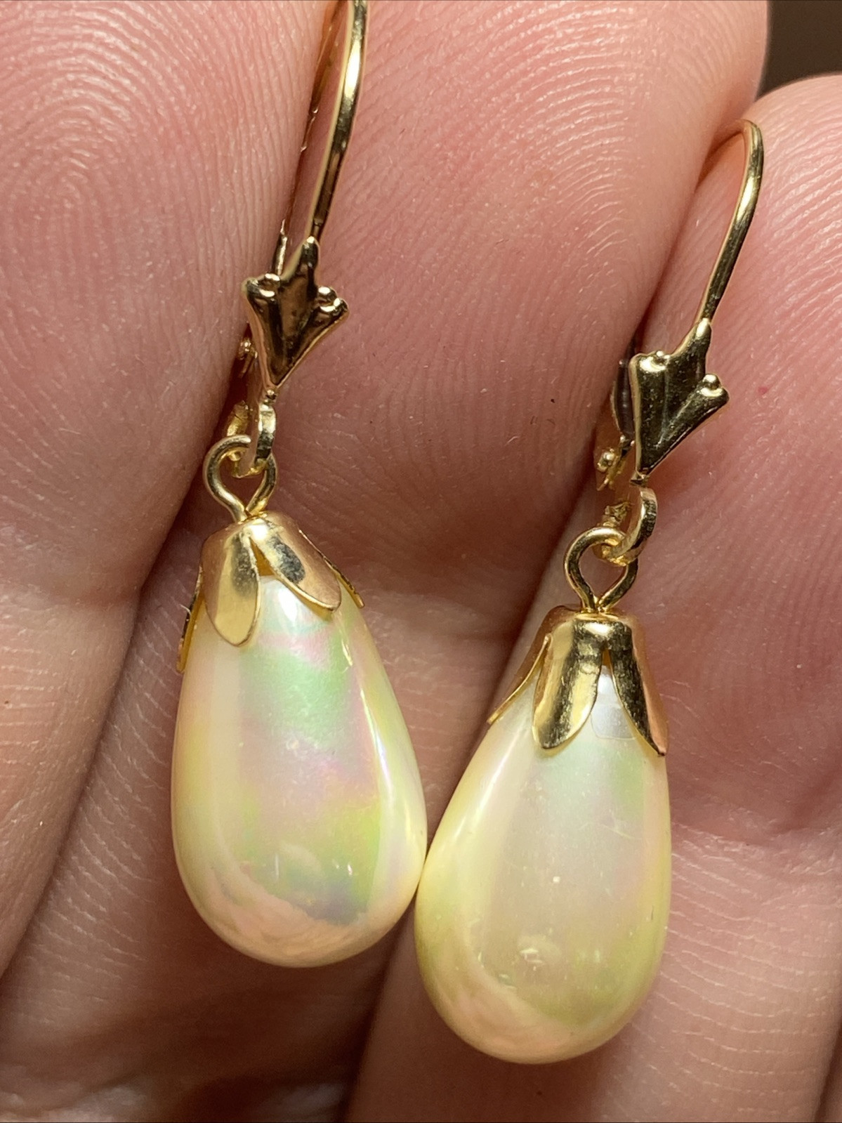 Earrings Pierced 14K Lever Back Majorca Broilette Fax Pearls Iridescent Unused