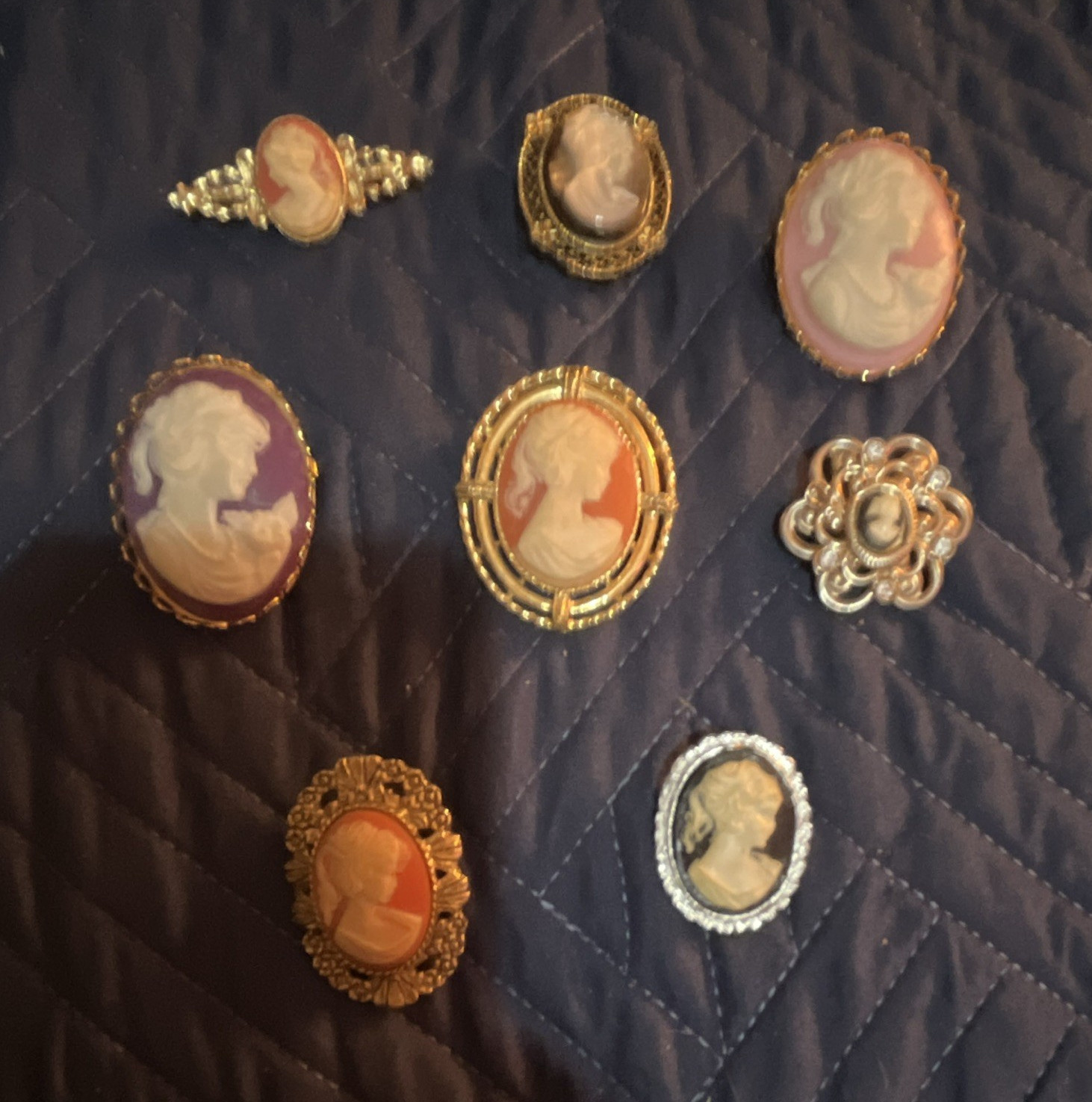 Cameo Style Mixed Lot 7 Metal Brooch & Pin Women’s Fashion Gold Pink