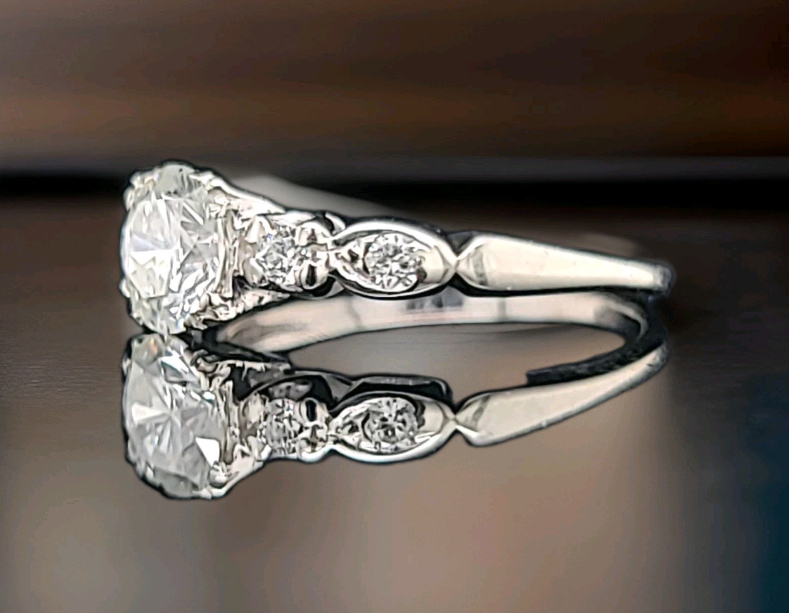 Vintage 14k White Gold Engagement Ring 1.01ct. Natural Round Cut Diamond