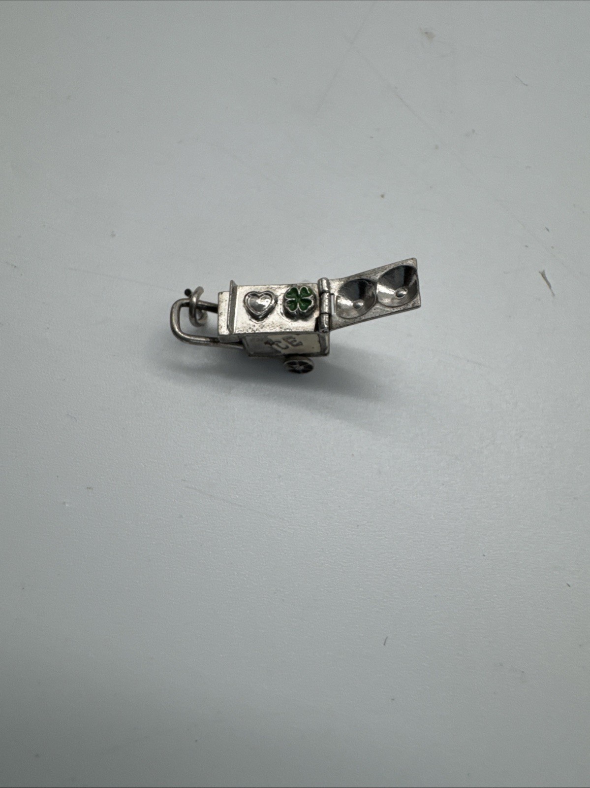 Vintage Sterling 3D Movable Love & Luck Enamel Ice Cream Cart Bracelet Charm 1.5