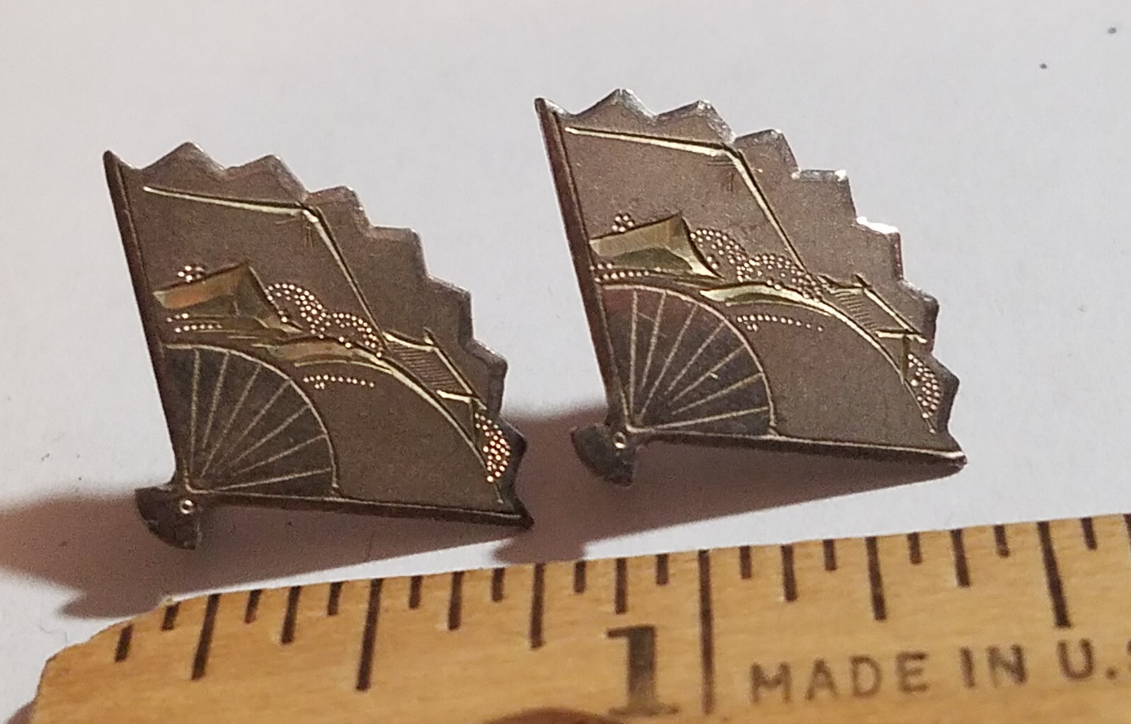 Fan Shaped Earrings, Marked Silver, Screw Back