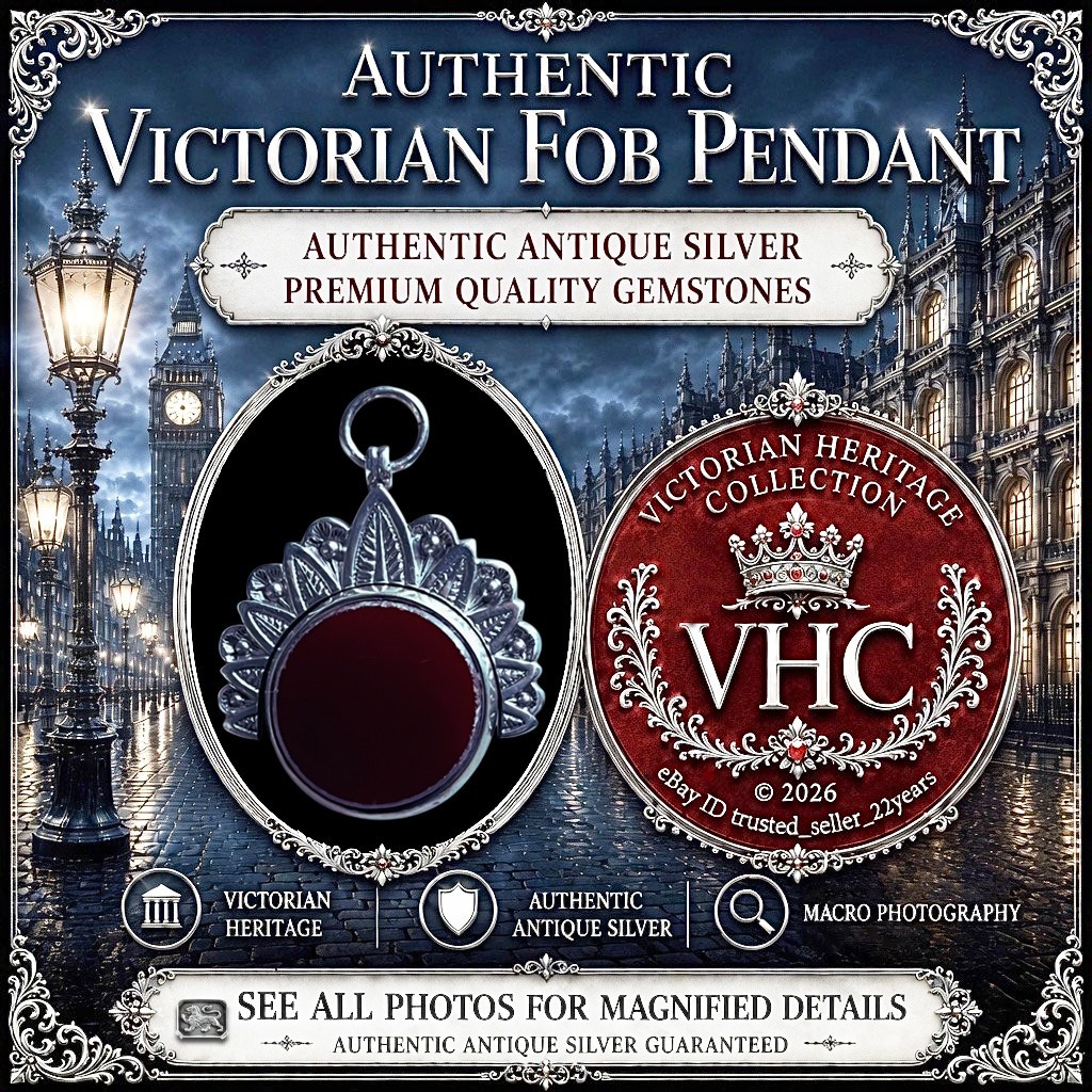 Antique 1800’s Victorian Bloodstone + Carnelian Fob Pendant *Birmingham Silver*