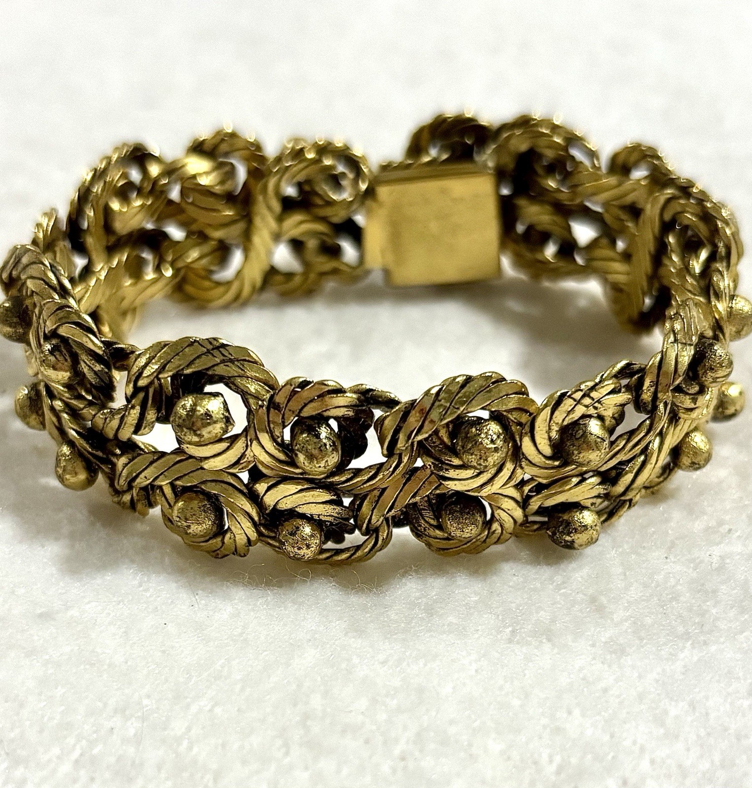 HTF Vintage French Modernist Coil Bracelet Gilt Bronze Plated Woven Wire 1950s