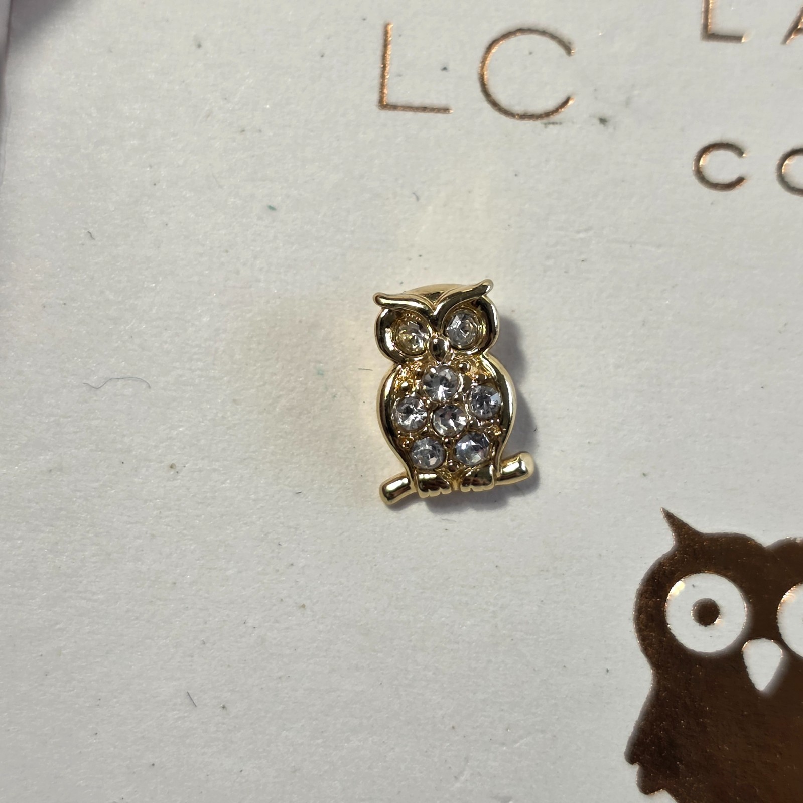 LC Lauren Conrad Owl Stud Earrings Gold Tone White Rhinestone Nickel Free