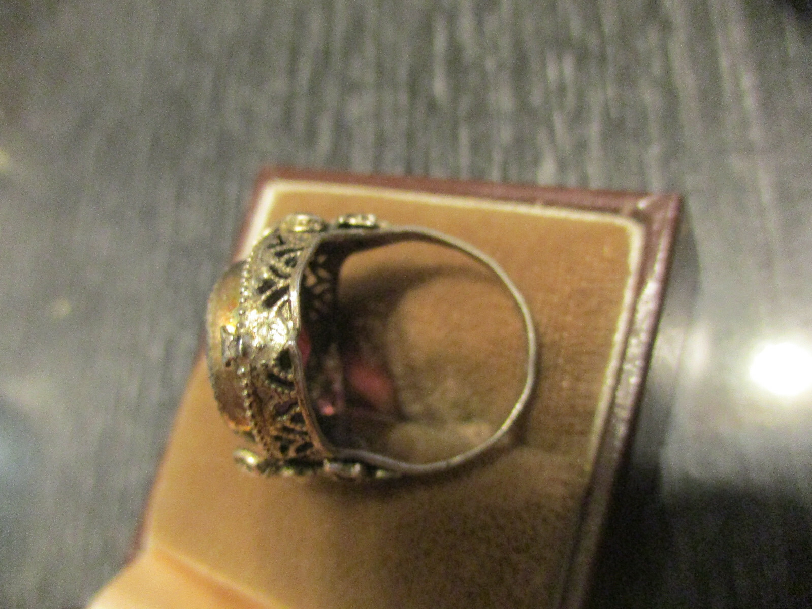 Antique Faux Amethyst Glass Sterling Silver Rose Filigree Cocktail Ring Size 6.5