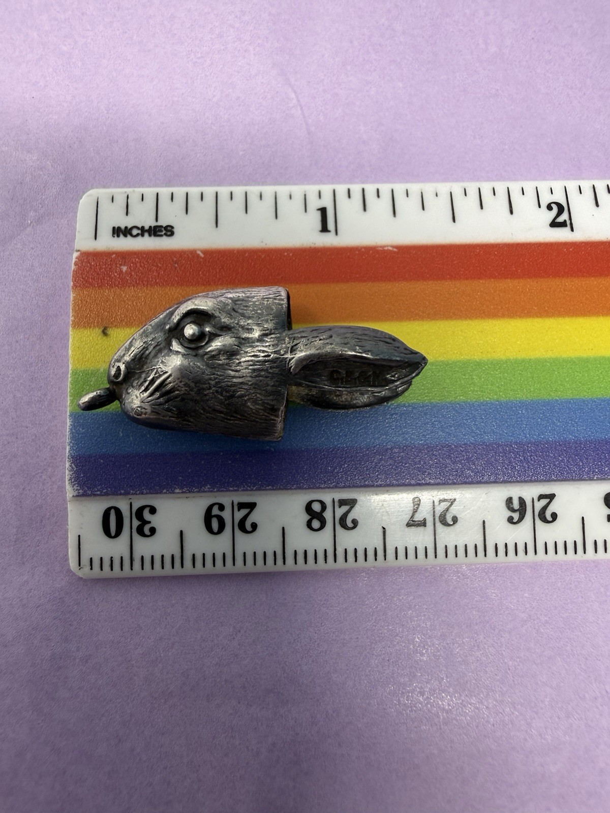 Vintage Bunny Rabbit Hare Head Good Luck Sterling Silver For Foot Charm 2.6g