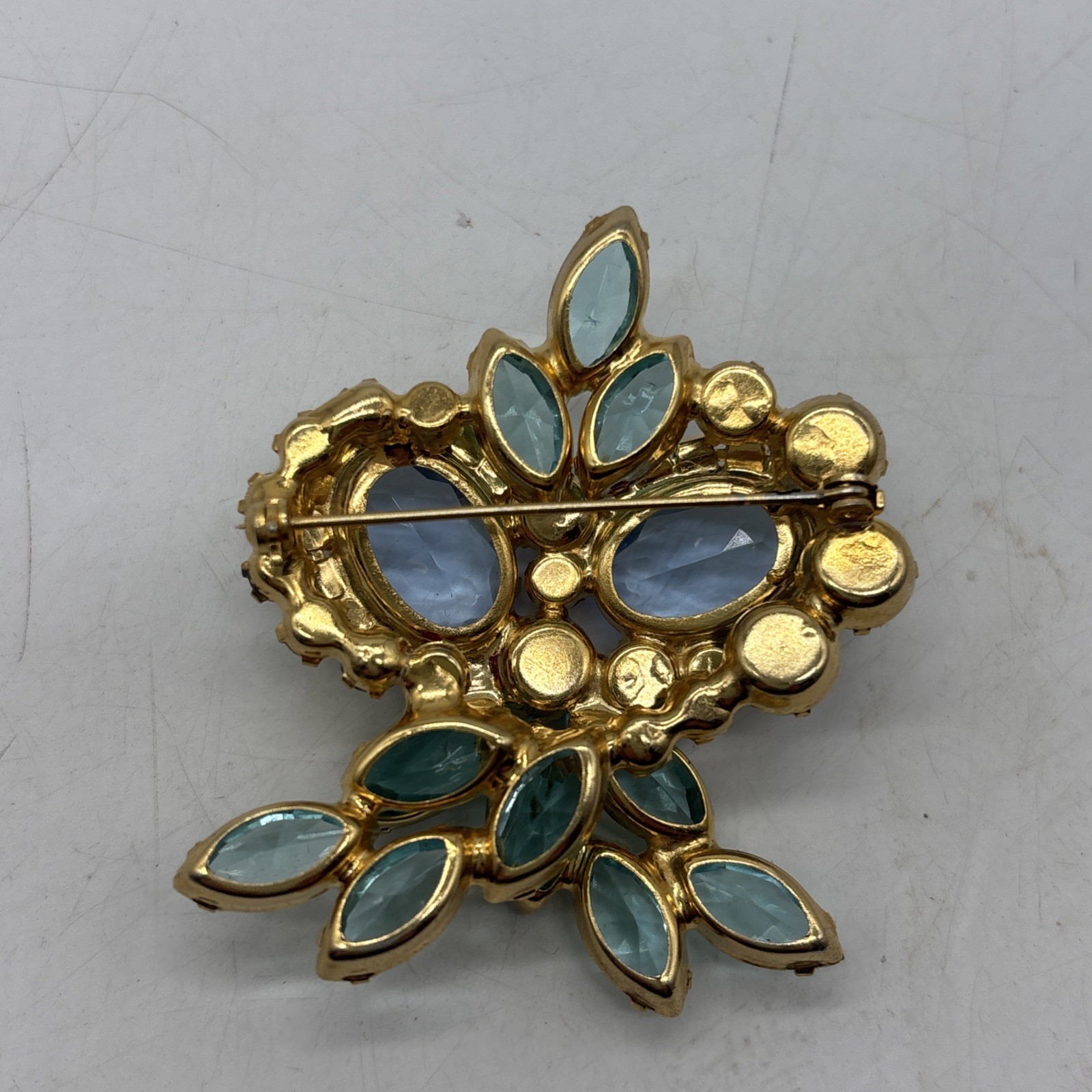 Juliana D&E Brooch/Pin OWL Aquamarine & Turquoise Rhinestone 2×2” Beautiful