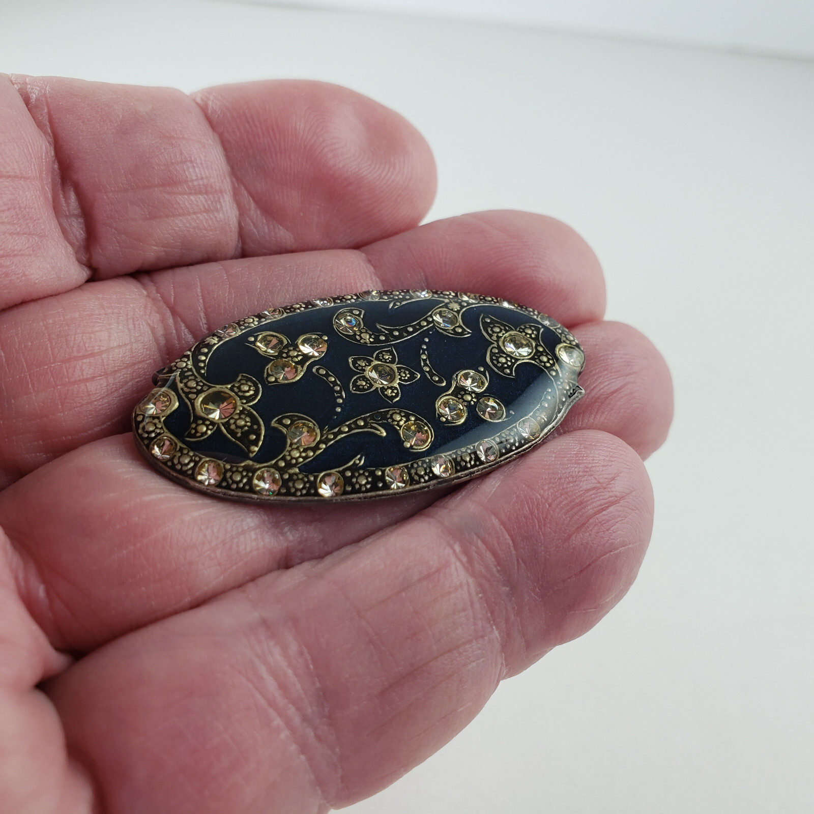 Art Deco Catherine Popesco Brooch Pin White Rhinestones France [7531]