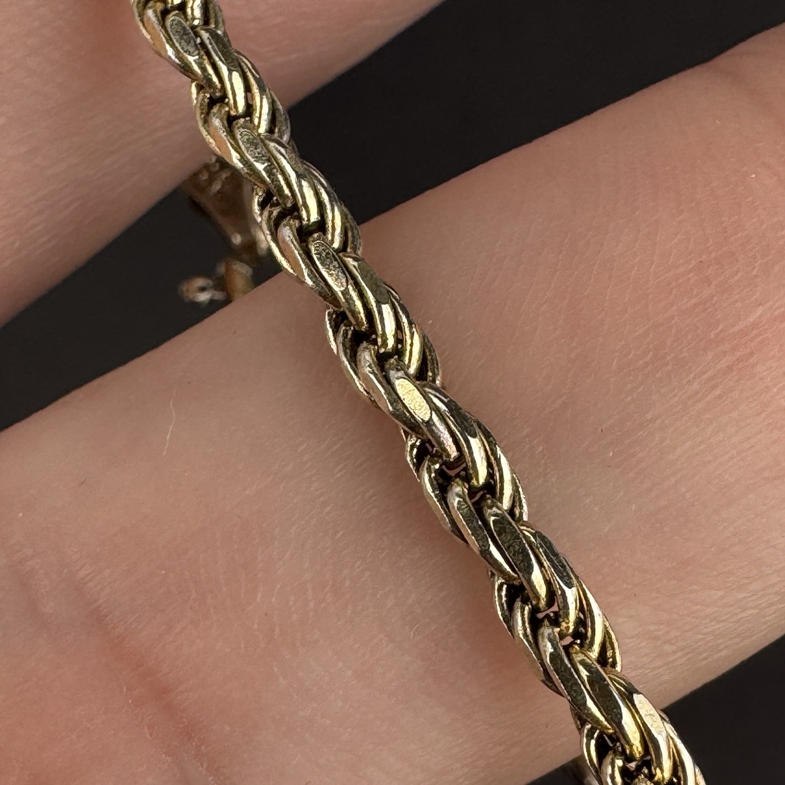 Vintage HCT Italy Gold Plated Sterling Silver Twisted Rope Chain Bracelet 7.75”