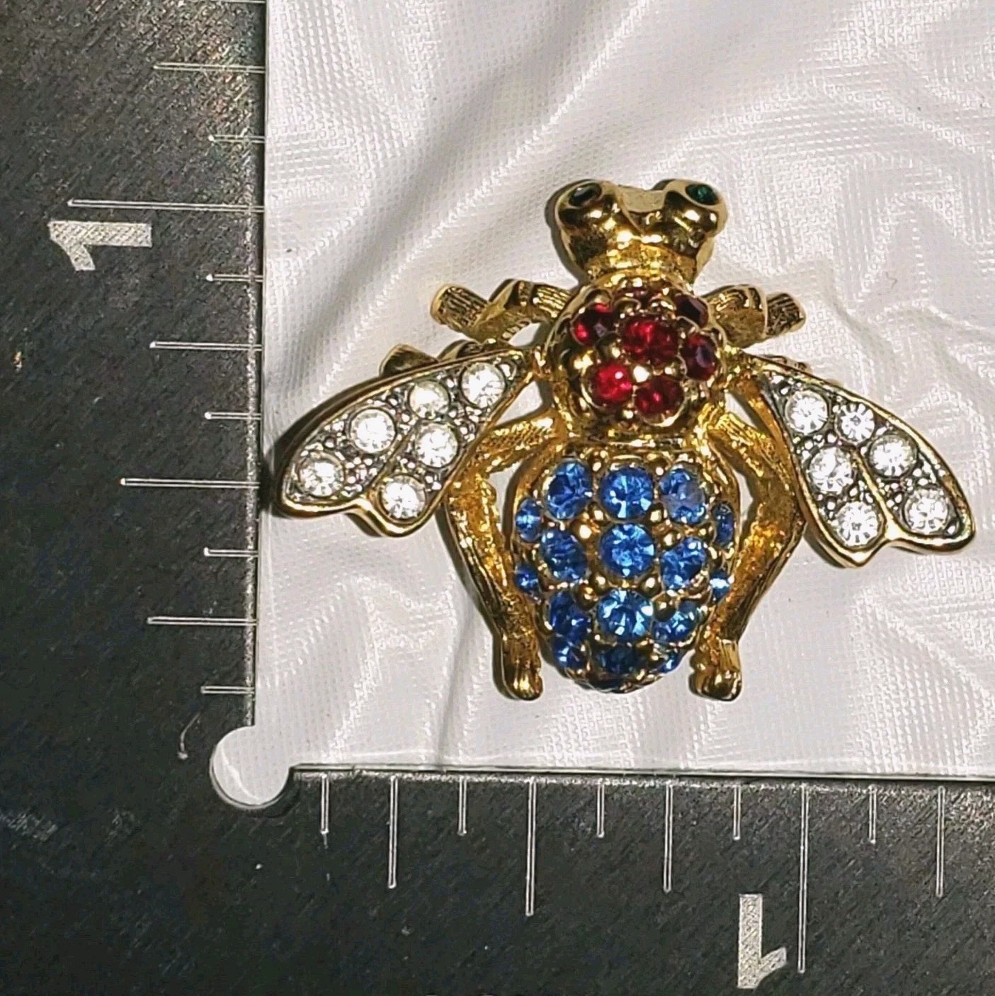 Patriotic Bumble Bee Brooch Red White Blue Crystals JOAN RIVERS Costume Jewelry