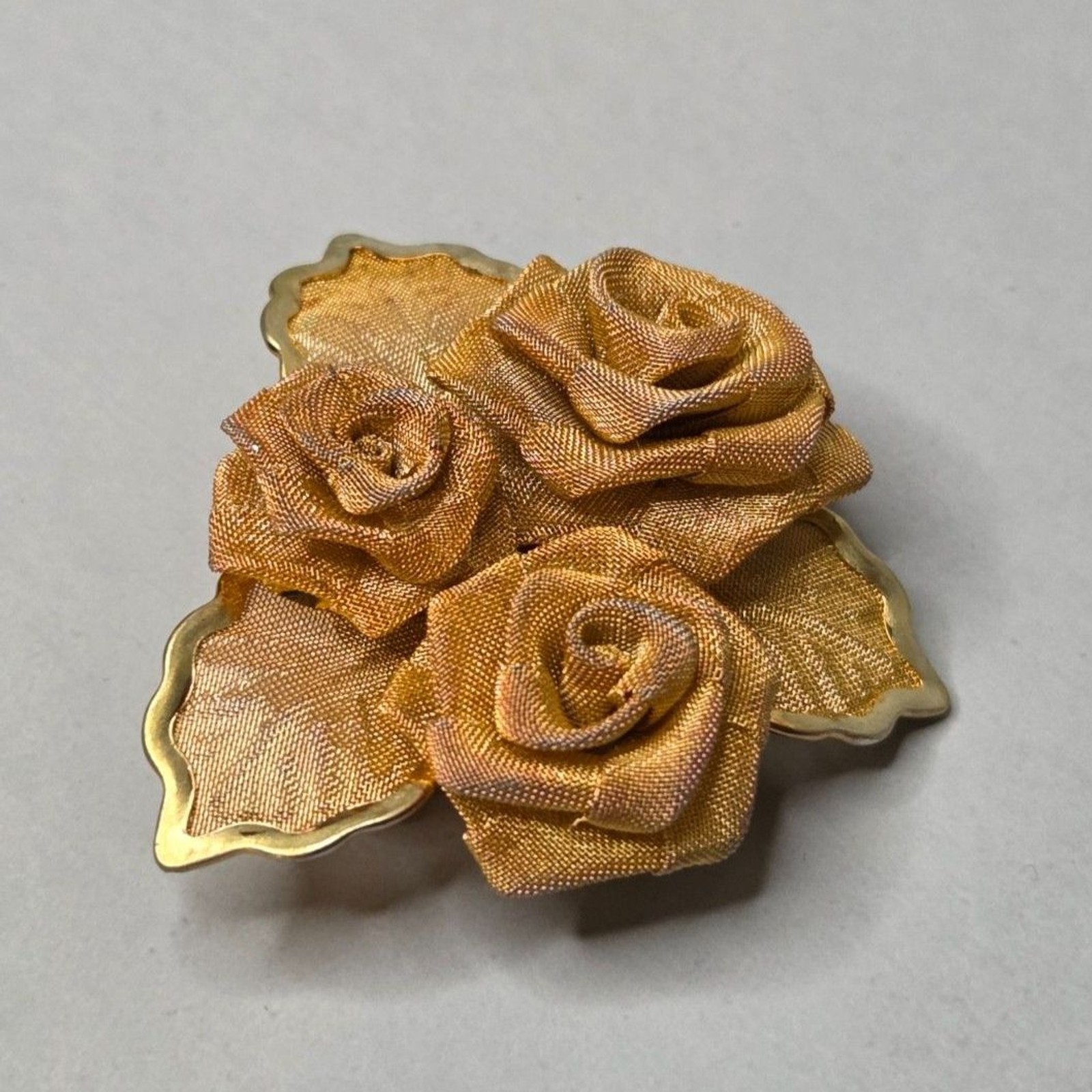 Vintage Mesh Tripe Rose Brooch