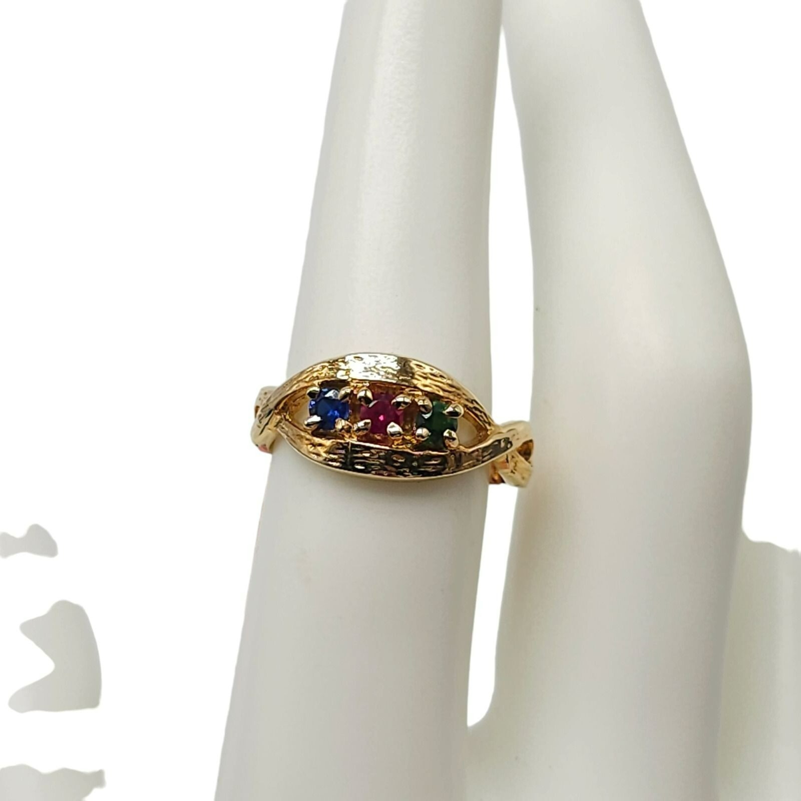 Textured Multicolor Gemstone Mother’s Ring Size 6.75 Alloy Gold Plated Topaz