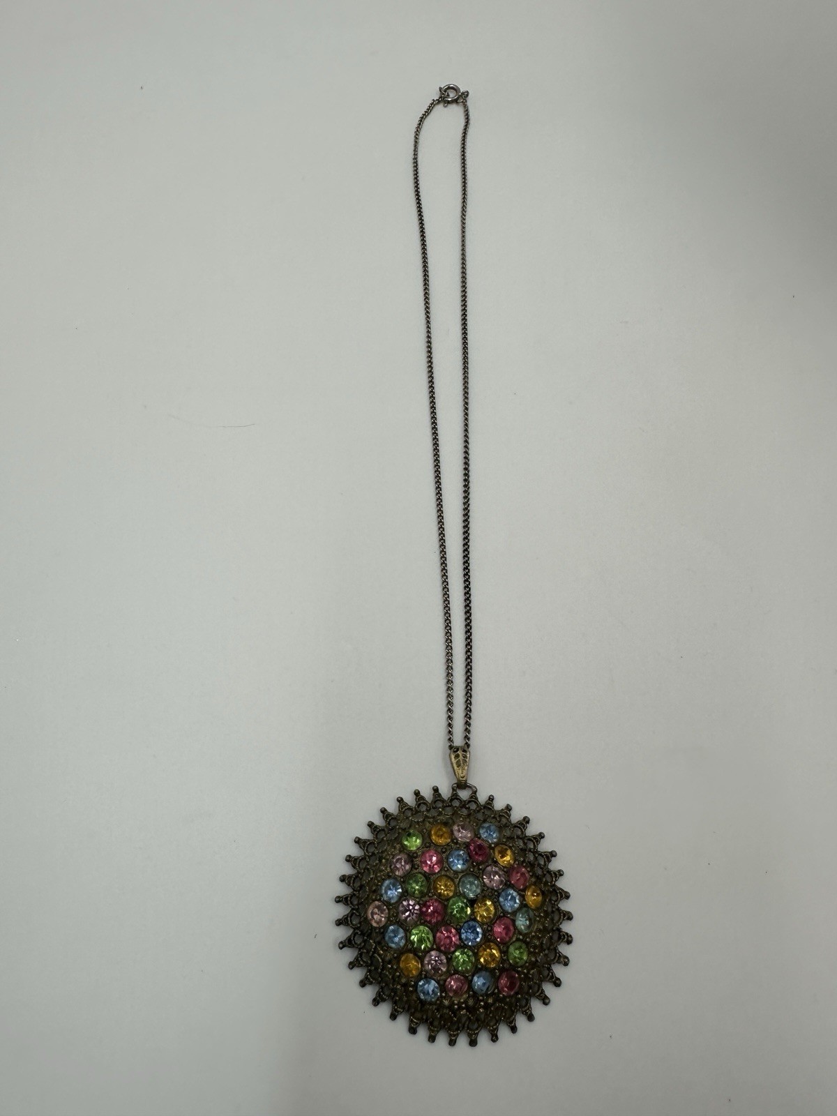 Little Nemo Rhinestone Pendant Necklace 1940s Pot Metal 18 In Beautiful Vintage
