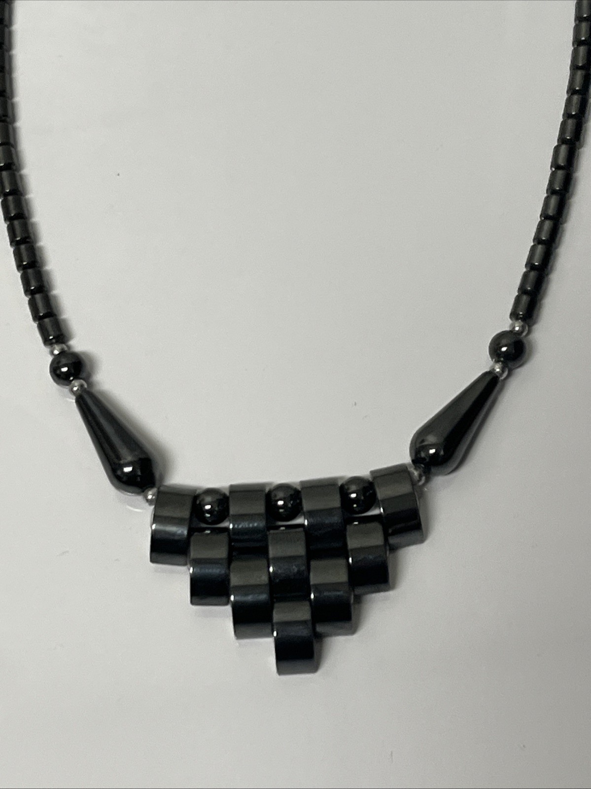 Vintage Hematite Necklace Geometric Natural Stone Design