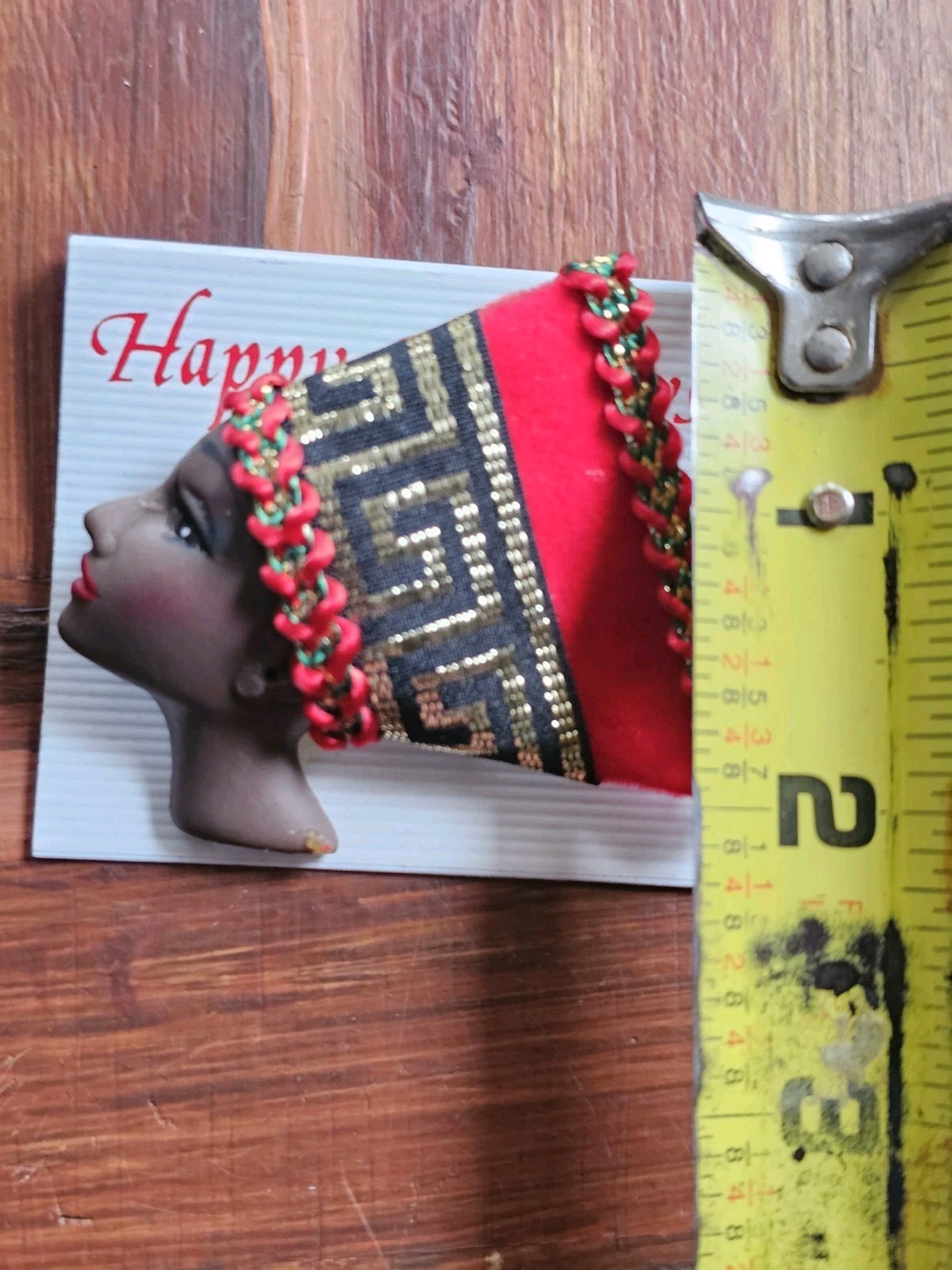 Vtg Brooch Fashion Jewelry African Woman Face Head Pin Kente Wrap Holiday