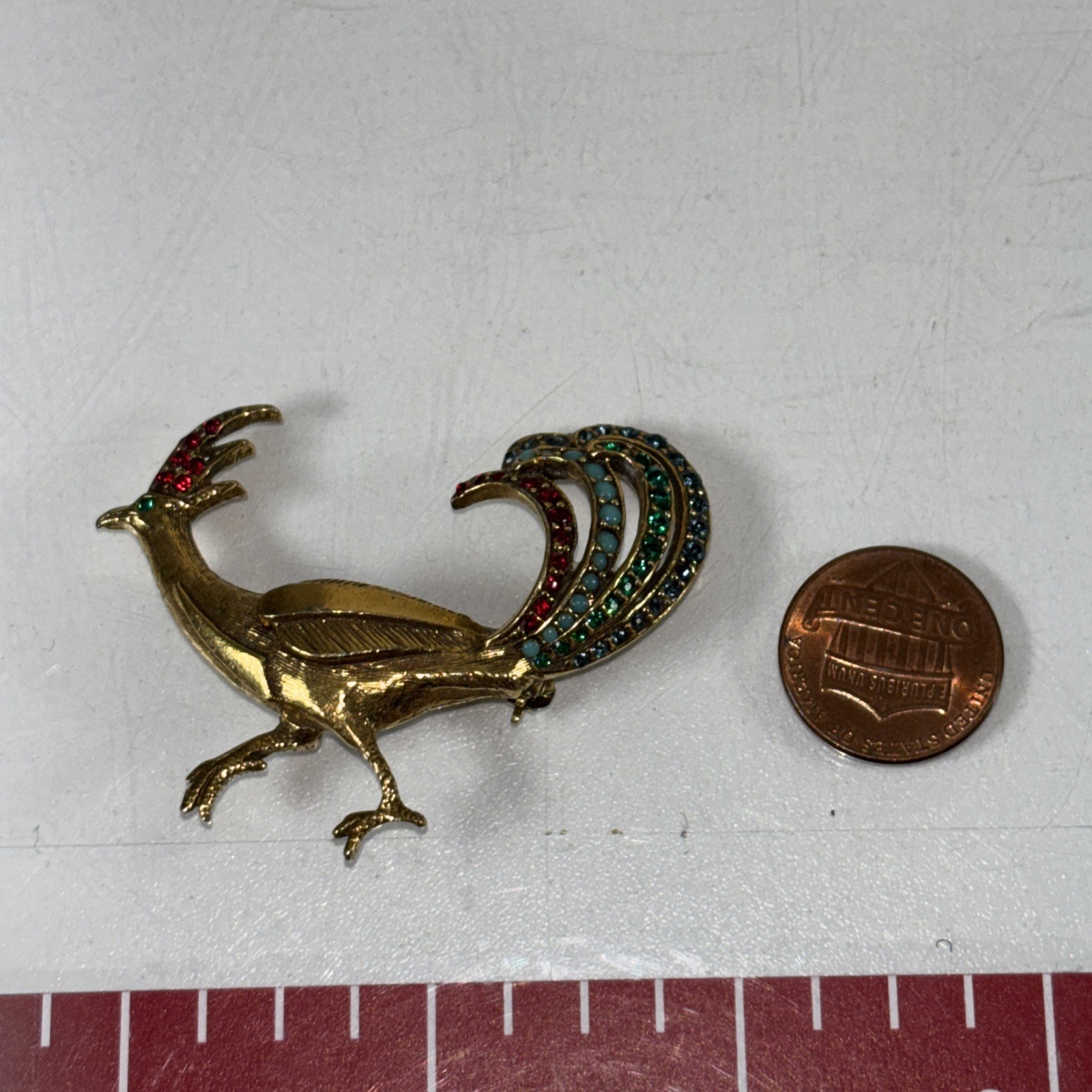 Gold Tone Peacock Bird Pin Brooch