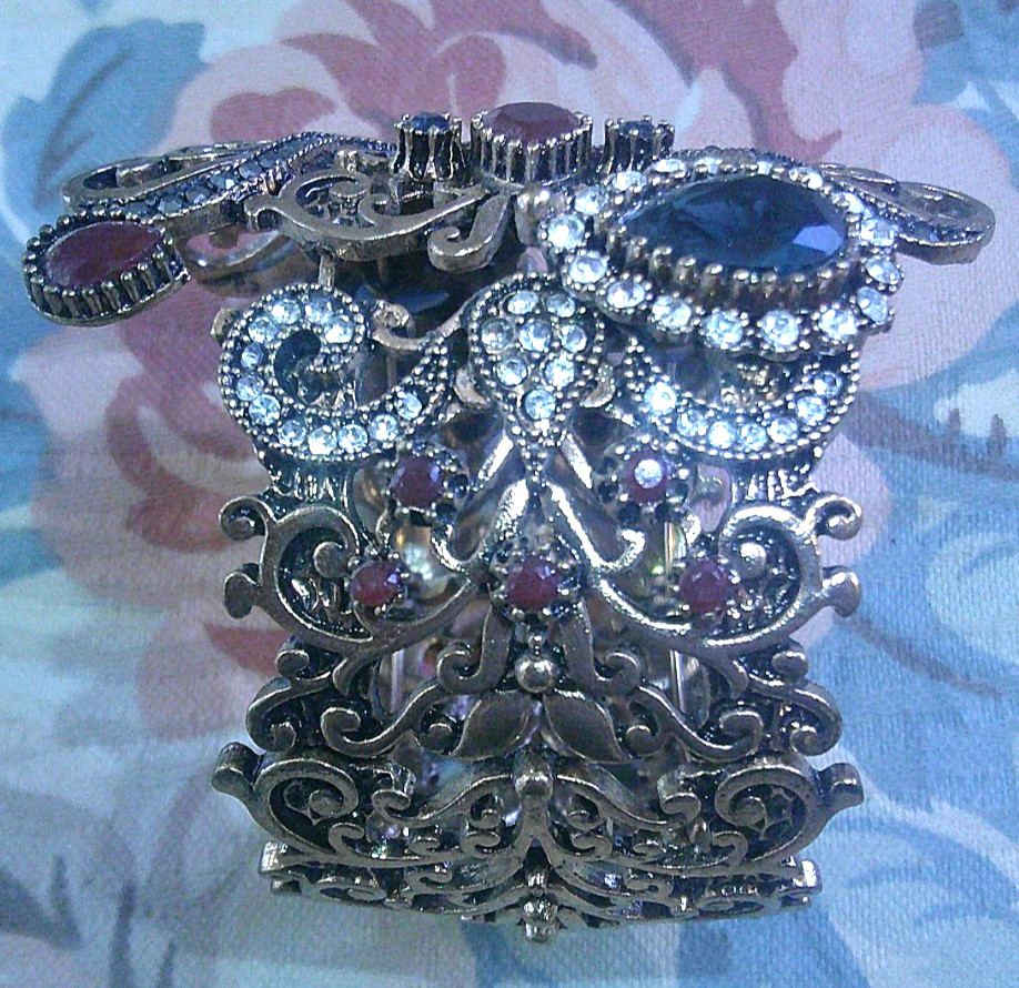 A Vintage Rhinestone Hinged Bracelet Turkish Style Elegant Ornate