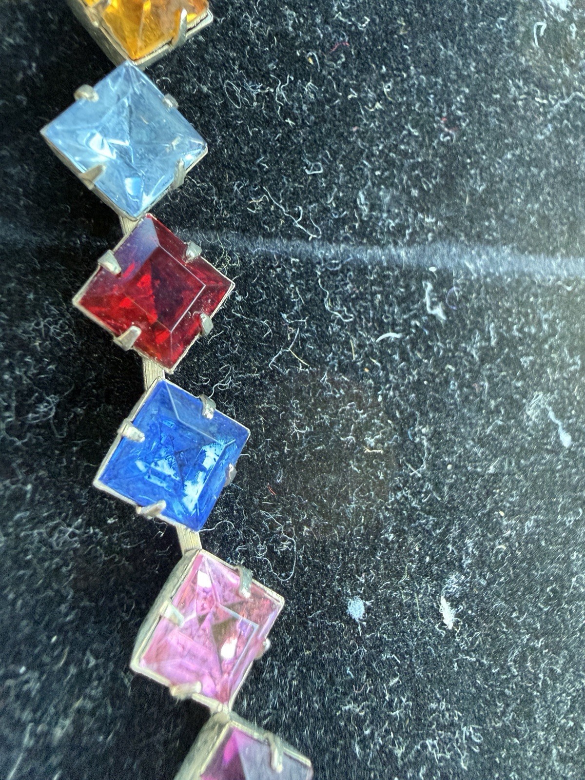 Vintage Multi-Color Rhinestone Choker Necklace | Square Cut Jewel