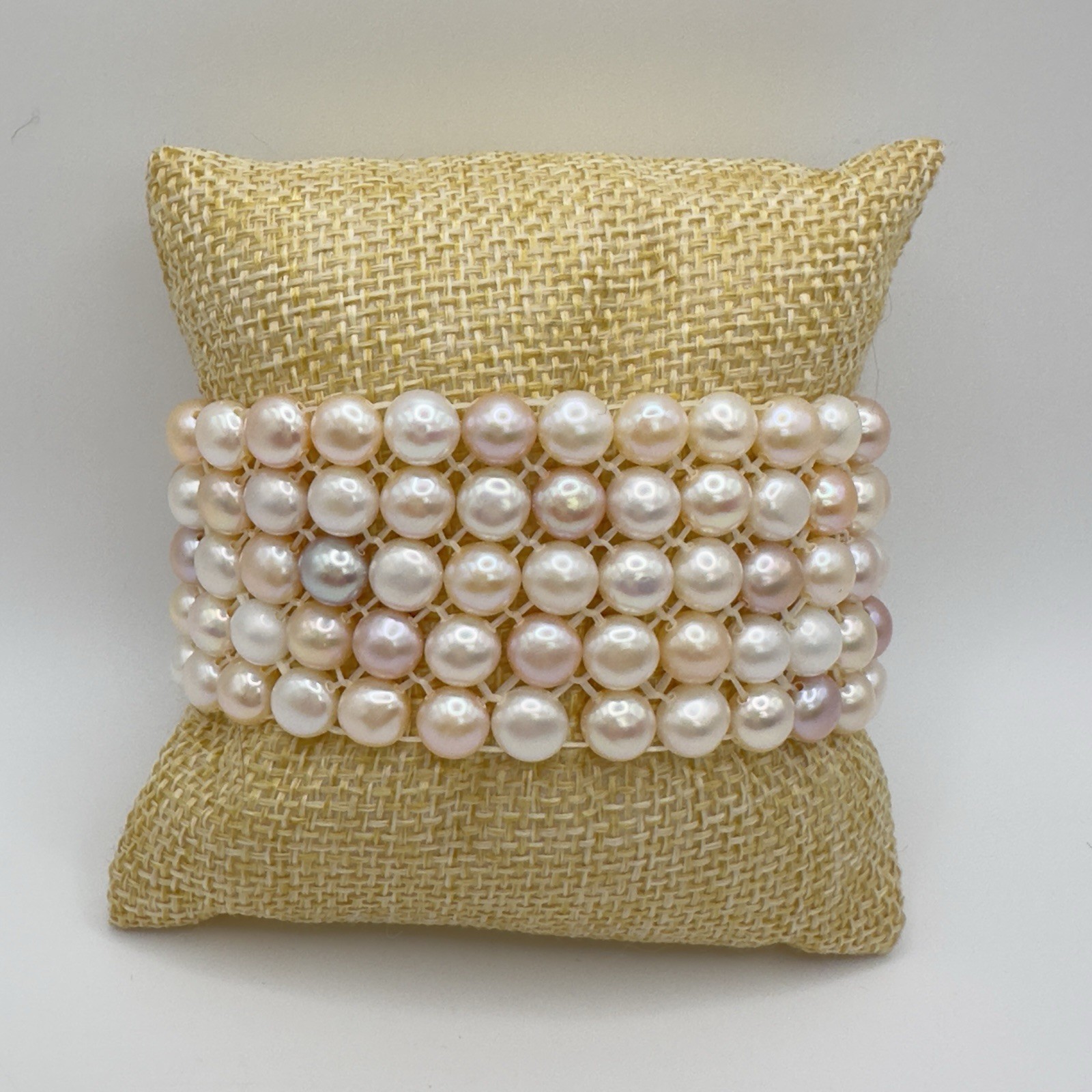 Freshwater Cultured Pearl Bracelet 5 Strand Pink White Lavender Stretch Woven
