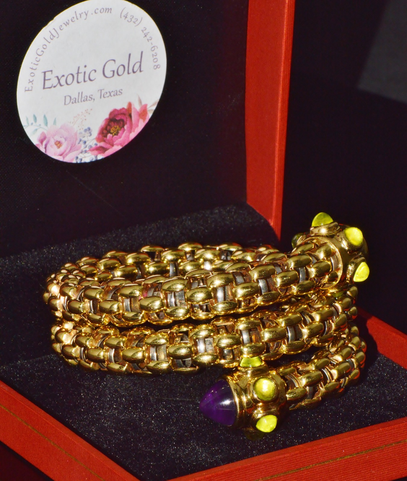 RARE VINTAGE FOPE AMETHYST 18K SOLID GOLD DOUBLE WRAP SNAKE FLEX’IT BRACELET