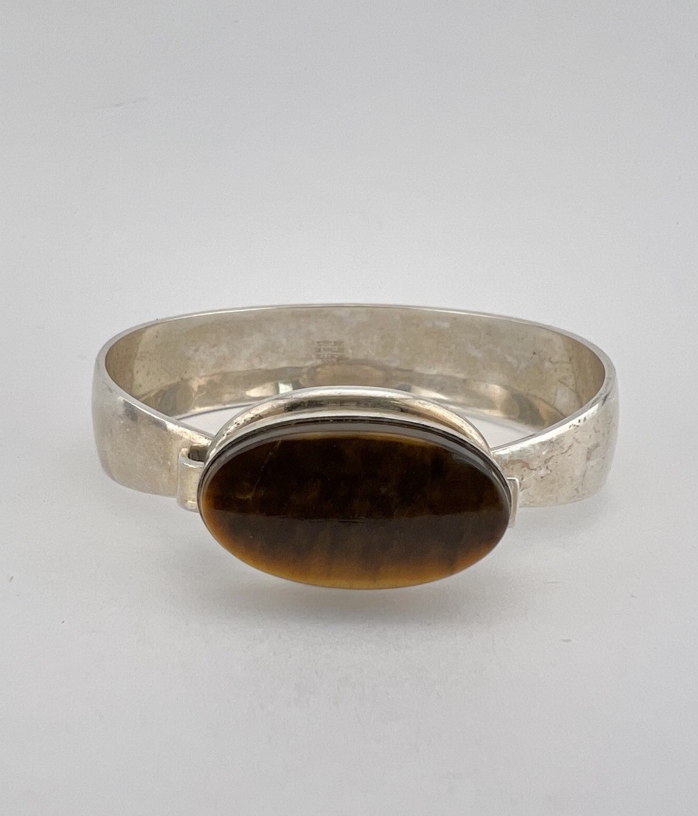 Vintage N.E. FROM Denmark Modernist Sterling Silver 925S Tiger’s Eye Bracelet
