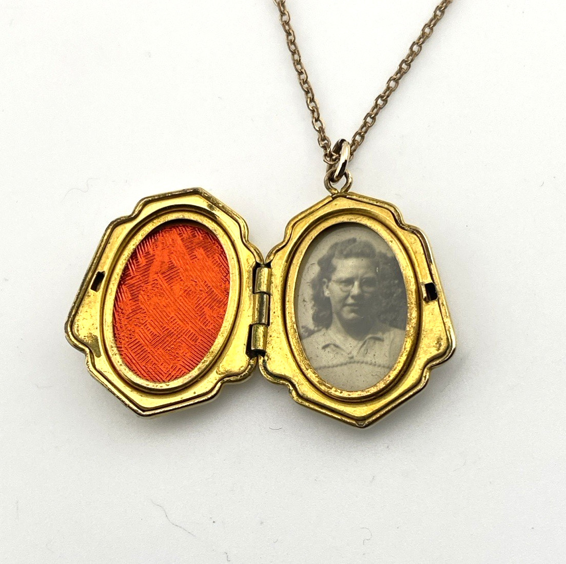 Antique Edwardian Gold Filled Shield Locket Necklace Floral Engraved 21 In