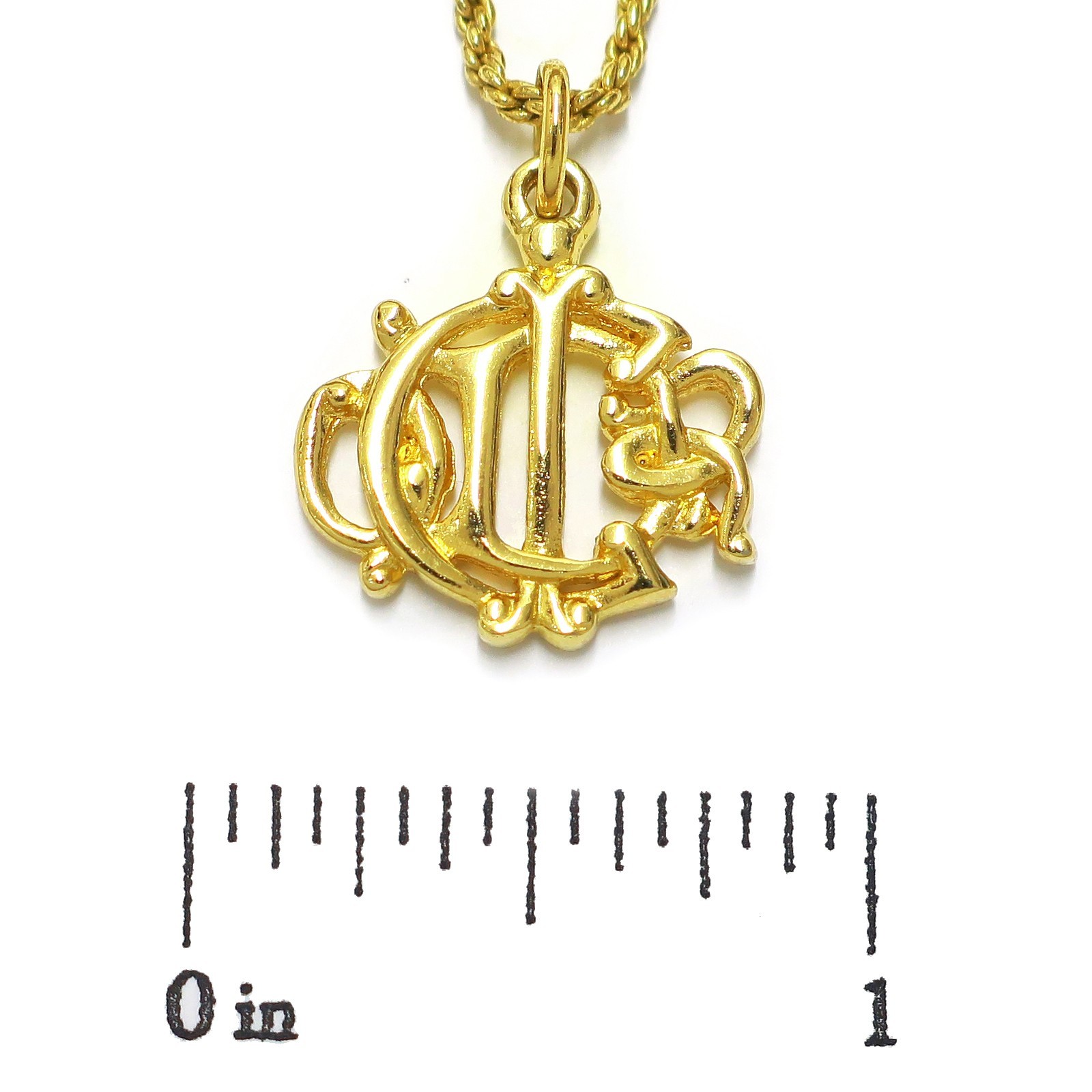 Christian Dior Gold Plated Logo Charm Chain Necklace Pendant #1319c Rise-on