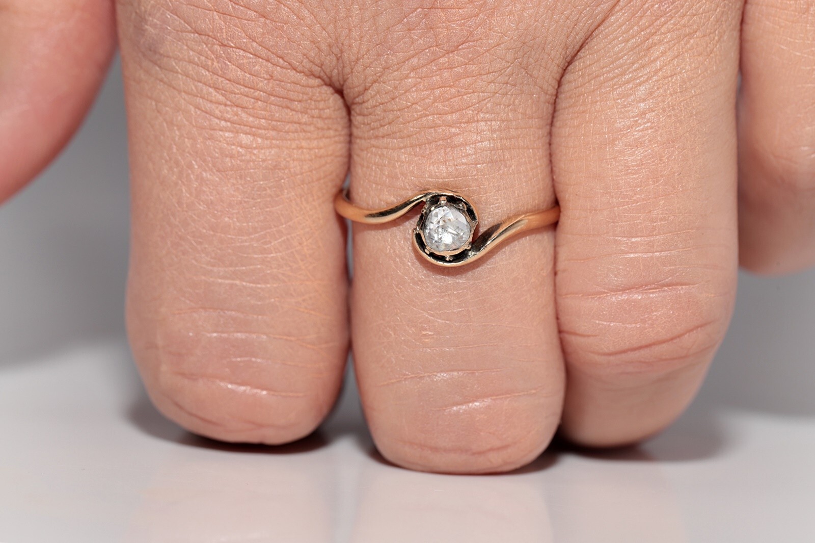 Antique Circa 1900s Handcrafted 14k Gold Natural Rose Cut Diamond Solitaire Ring
