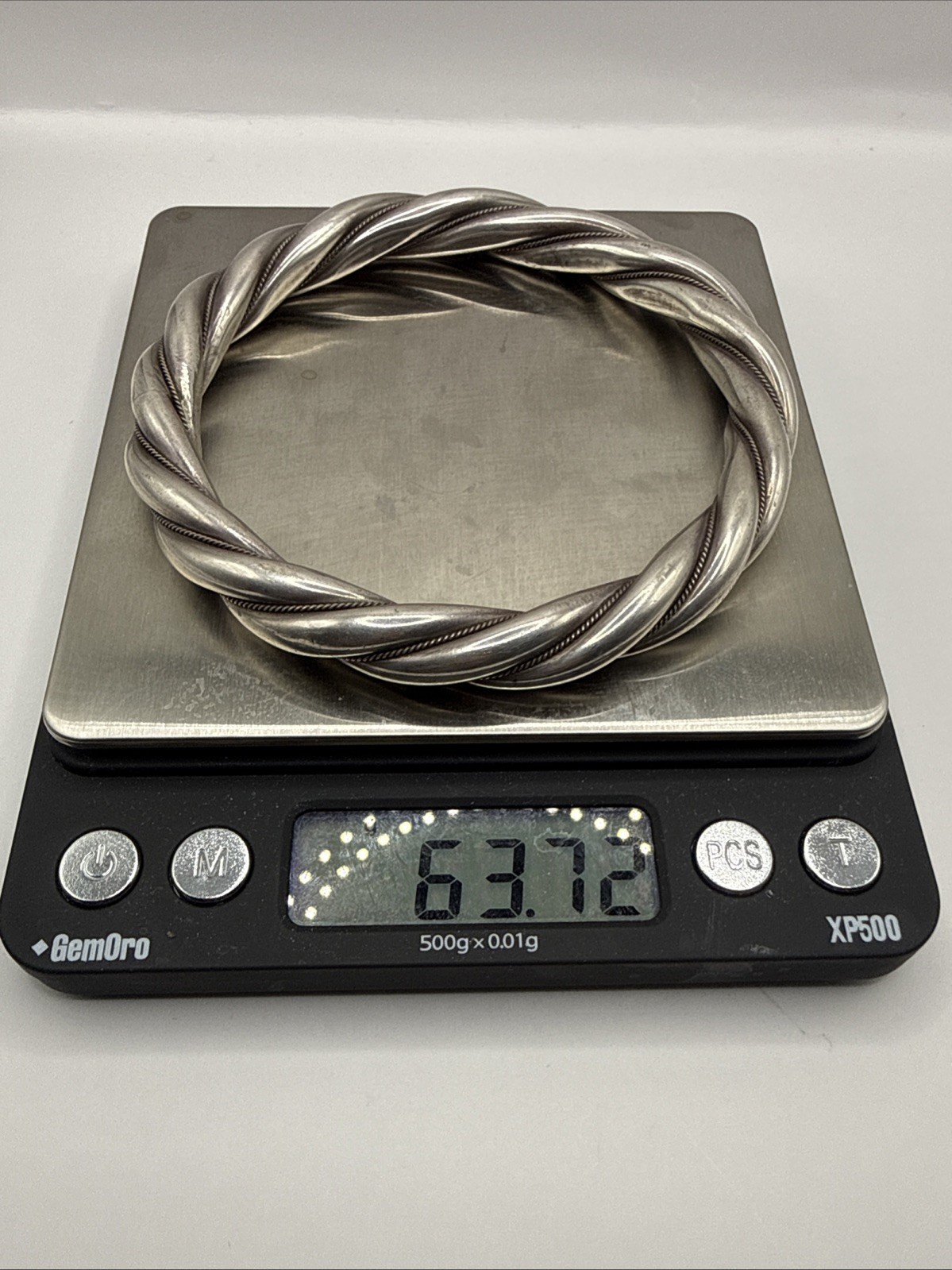 900 Silver Chucky Heavy Twisted Mexico Taxco Bracelet Bangle (63.7gr)