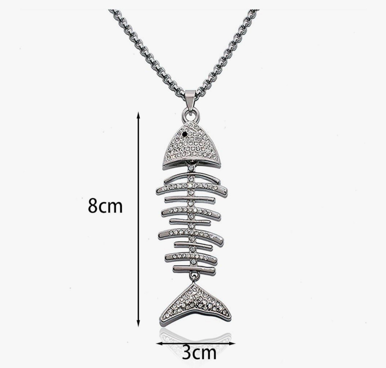 Large Vintage Rhinestone Fishbone Stainless steel Necklace