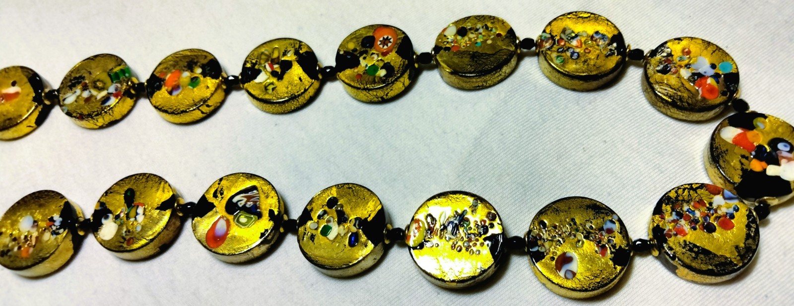 Vintage Venetian Fancy Glass Beads ala Gustav Klimt Beaded Necklace Demi Parure
