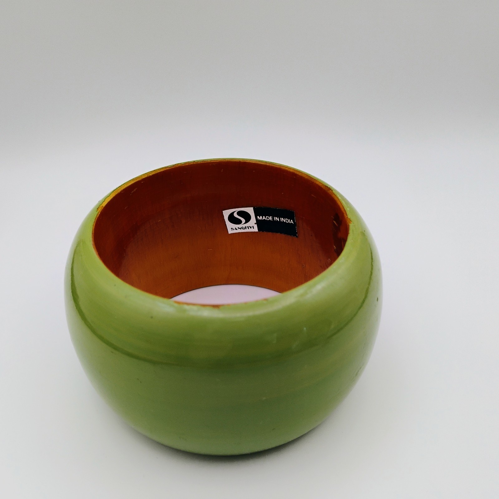 Vintage Boho Chunky Wood Bracelet Wide Green Made In India Bangle