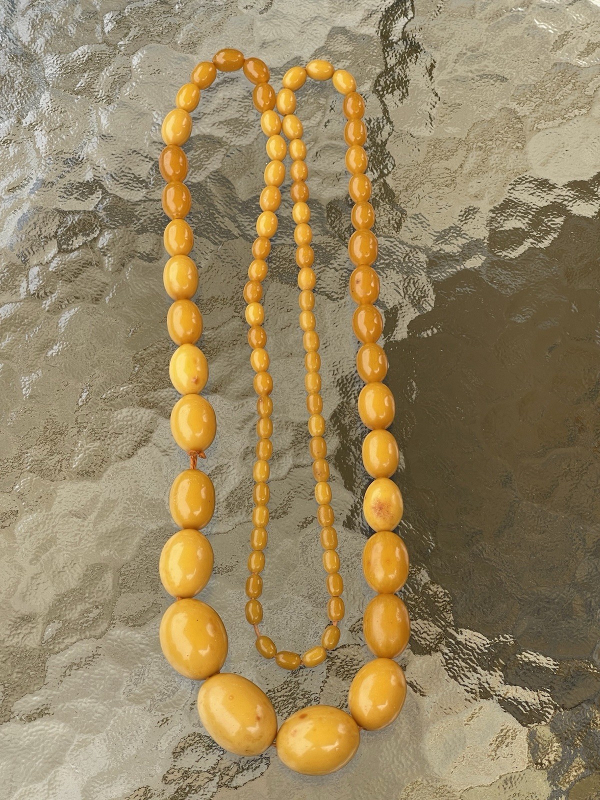 Vintage Estate Butterscotch Egg Yolk Bakelite Beaded Necklace 38”