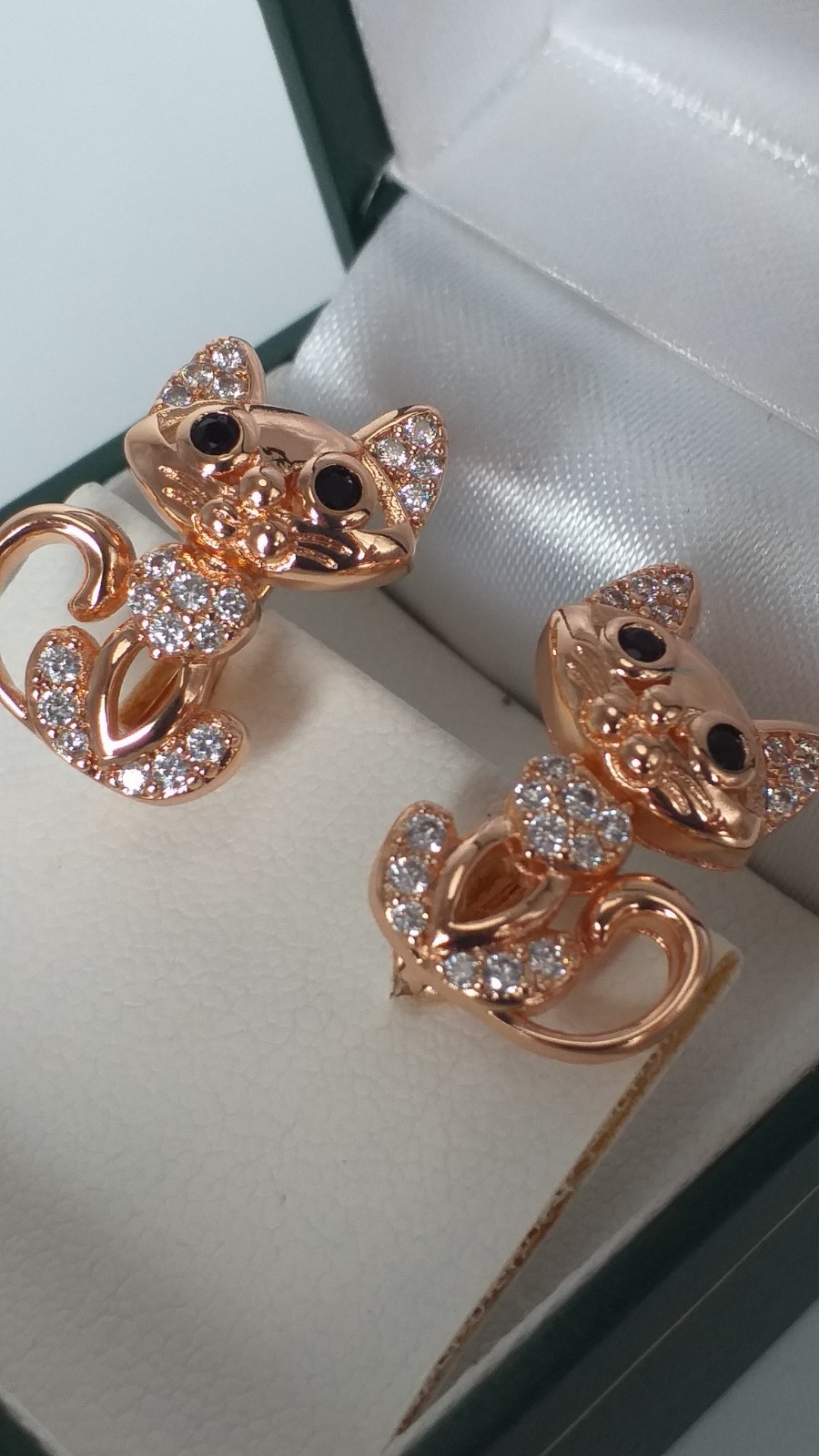 Vintage 1990s 14 Ct Rolled Gold Zircons Cat Earrings-Hallmarked 585 RG!!!