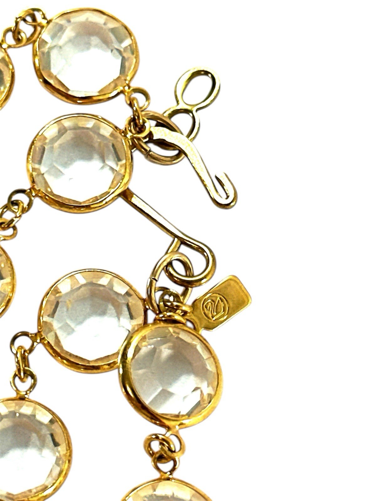 Vintage Swarovski Clear Crystal Station Necklace Gold Tone Open Back Bezel 34”