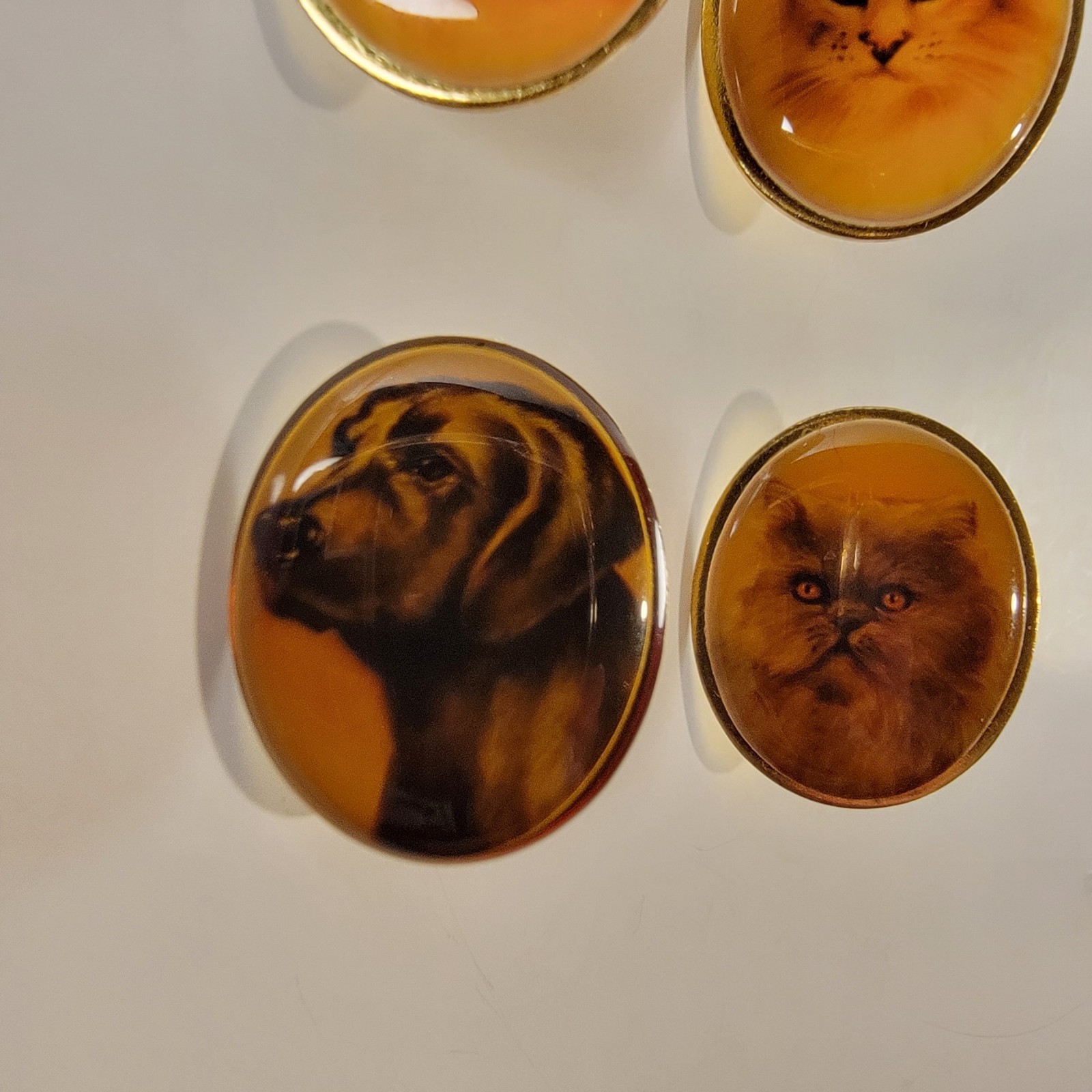 VINTAGE GOLD TONE CAT DOG PORTRAIT LAPEL PIN LOT X4 OVAL ANIMAL PET PINS
