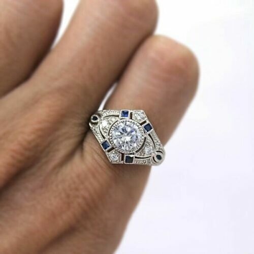 2.10 Ct White Diamond Art Deco Vintage Engagement Ring 925 Sterling Silver