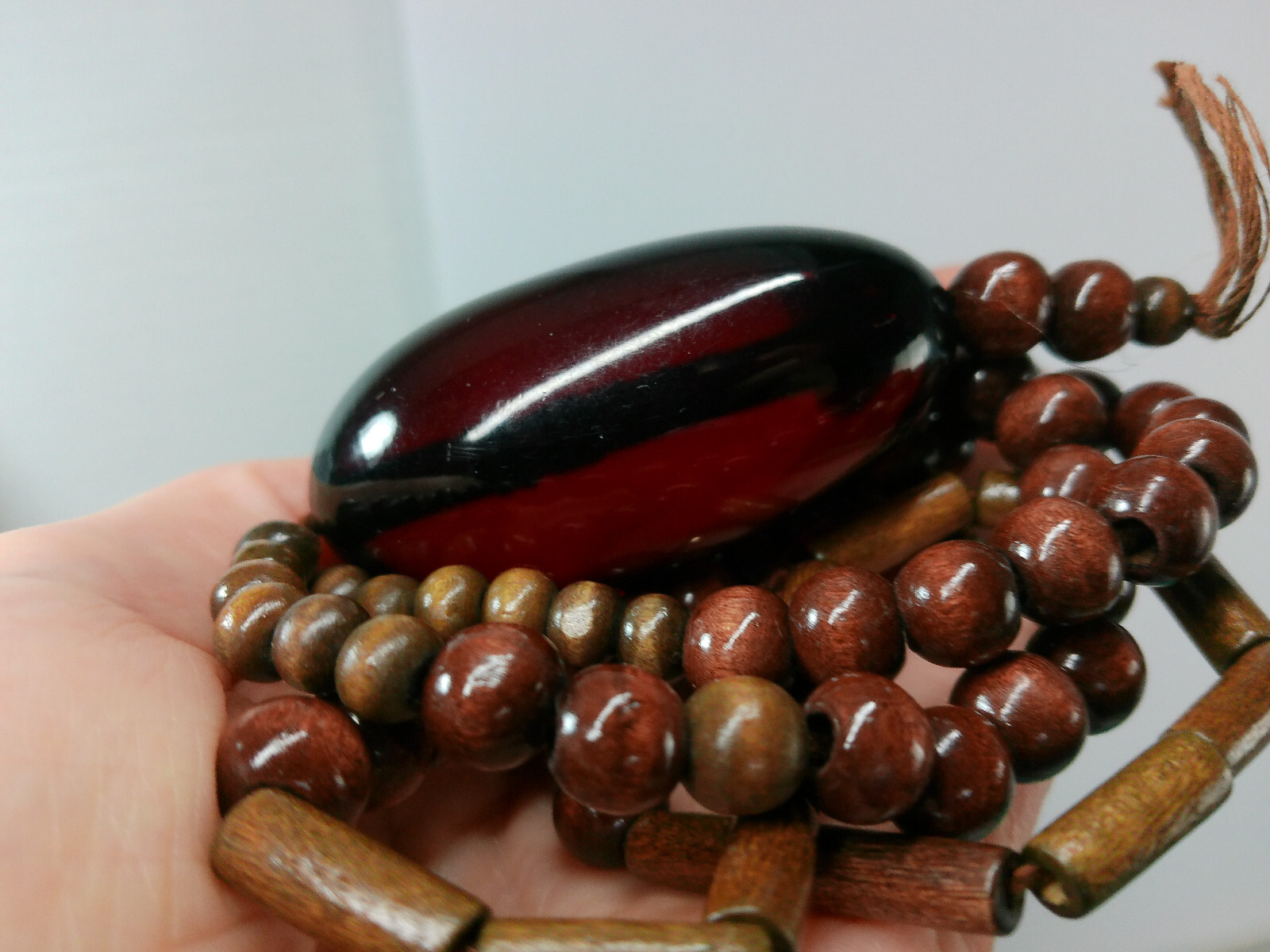Vtg Ethnic African Wood Bead MASSIVE ACRYLIC BEAD Pendant Tribal Boho Necklace