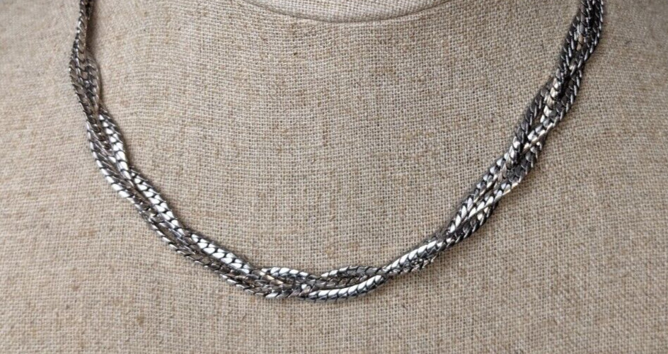 Vintage Jewelry set silvertone braided wheat chain necklace & braclet