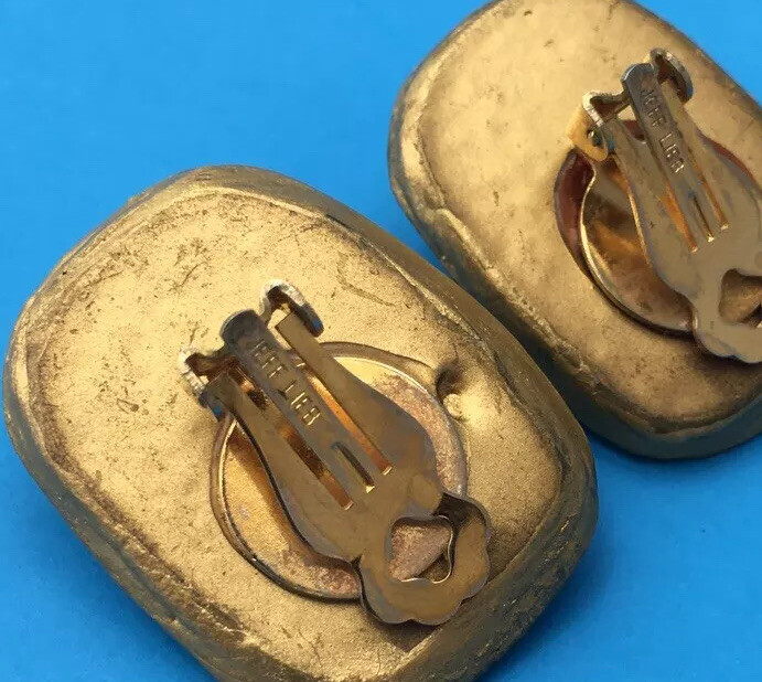 Vintage MCM JEFF LIEB Gold Earrings MID-CENTURY BRUTALIST DESIGN 72 Stones USA