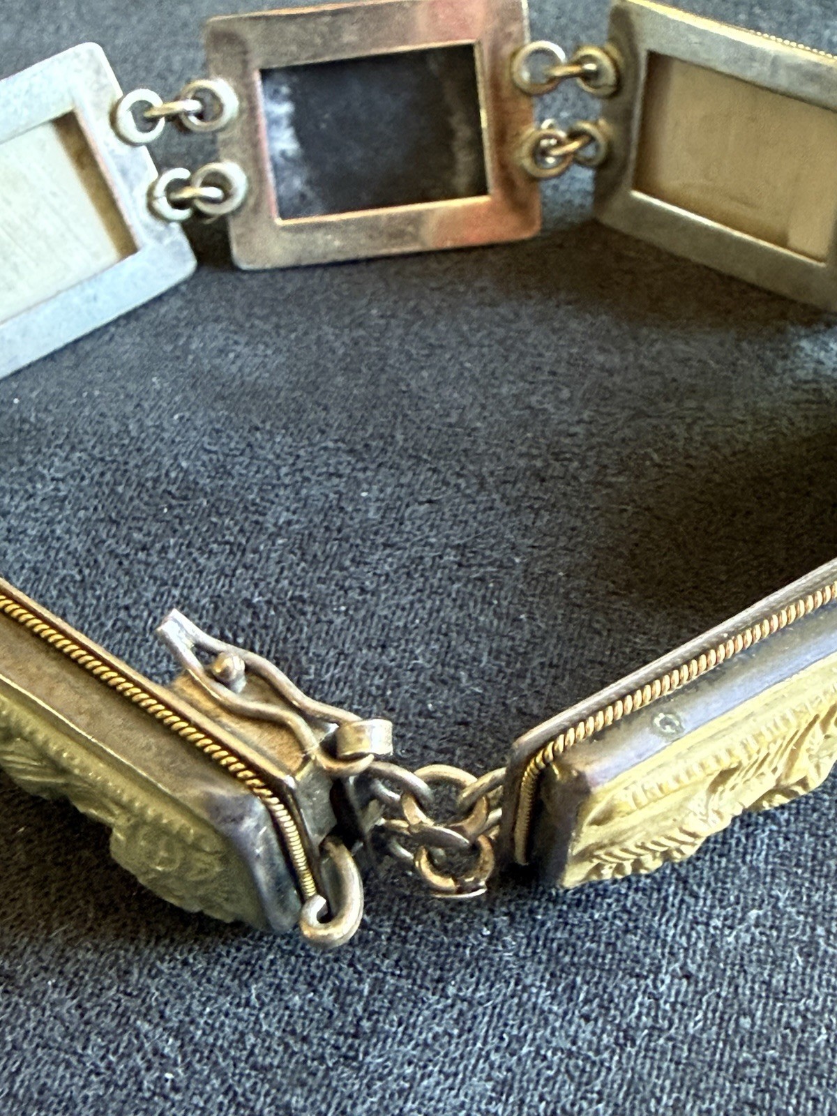 ANTIQUE 800 Silver 14KT GOLD CARVED Cameo SHELL DAYS OF THE WEEK BRACELET As Is
