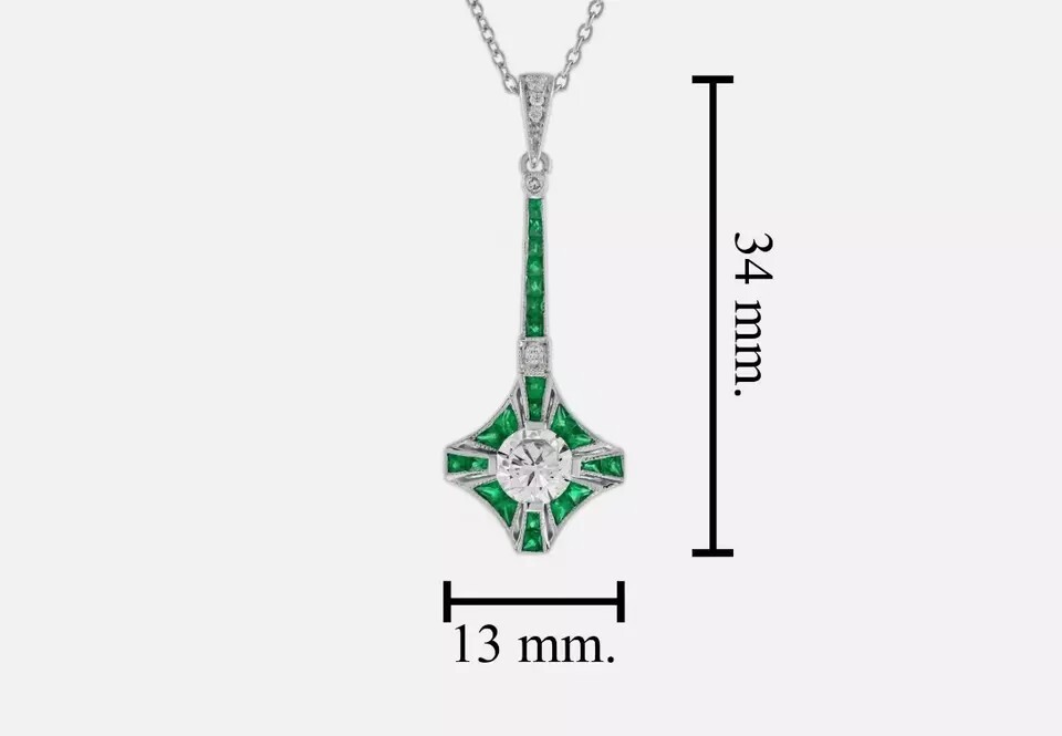 Art Deco Lab-Created Emerald Diamond Engagement Pendant In 925 Sterling Silver