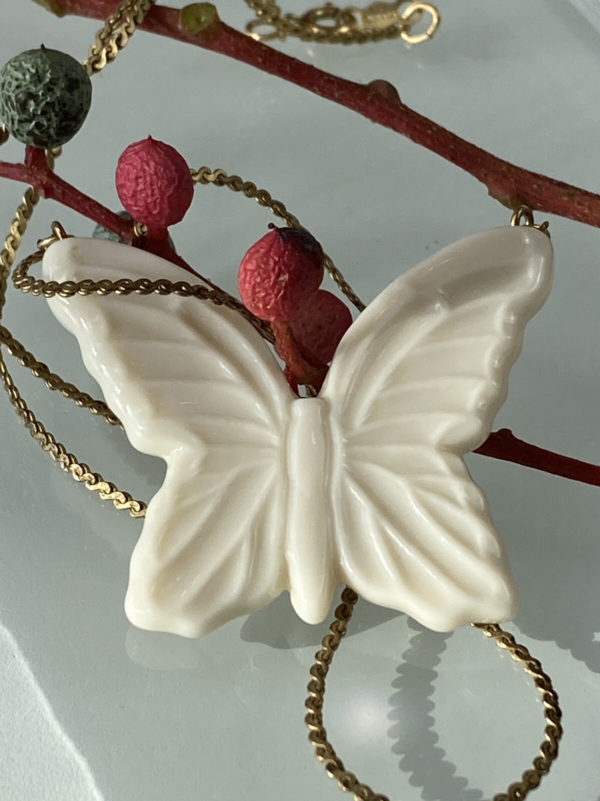 VTG 1/20th 12k Gold Filled Lenox Butterfly Pendant Serpentine Necklace 18.25″L