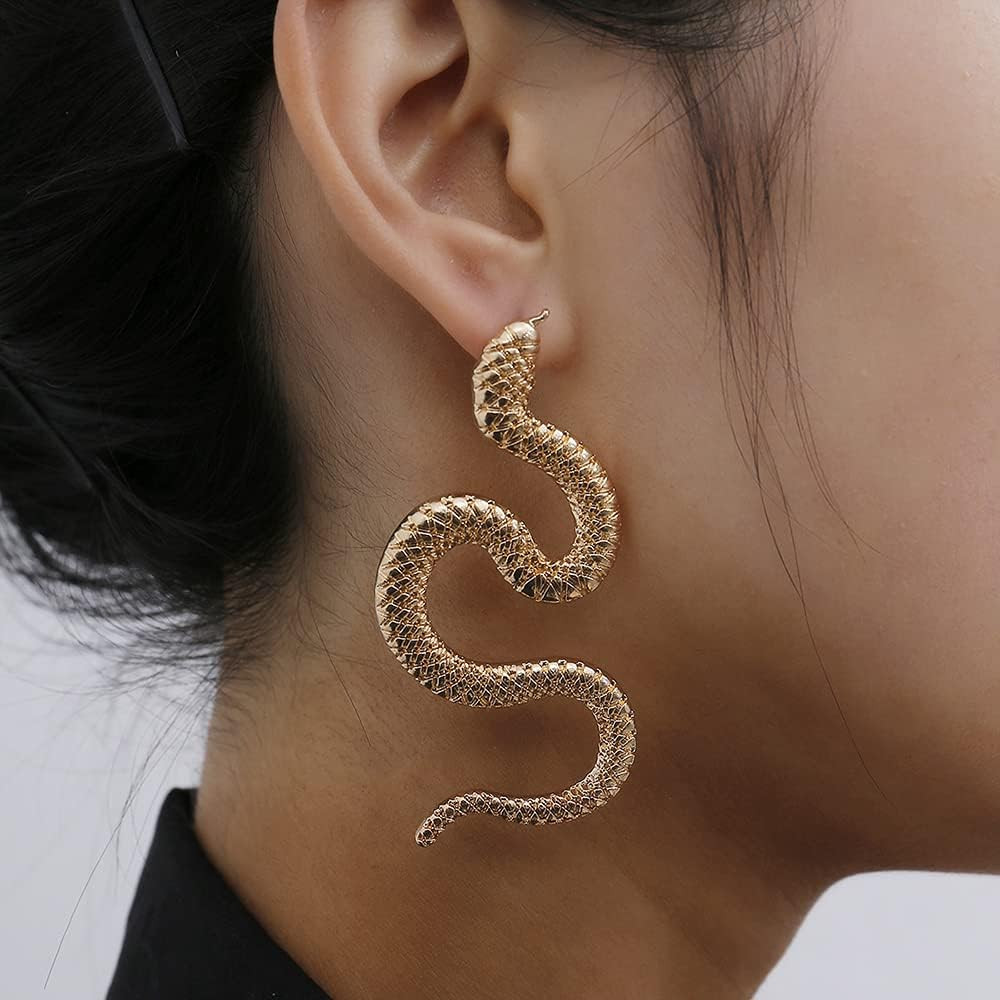 Gold Snake Earrings – Vintage Punk Minimalist Serpent Drop Dangle Trendy Long Sn