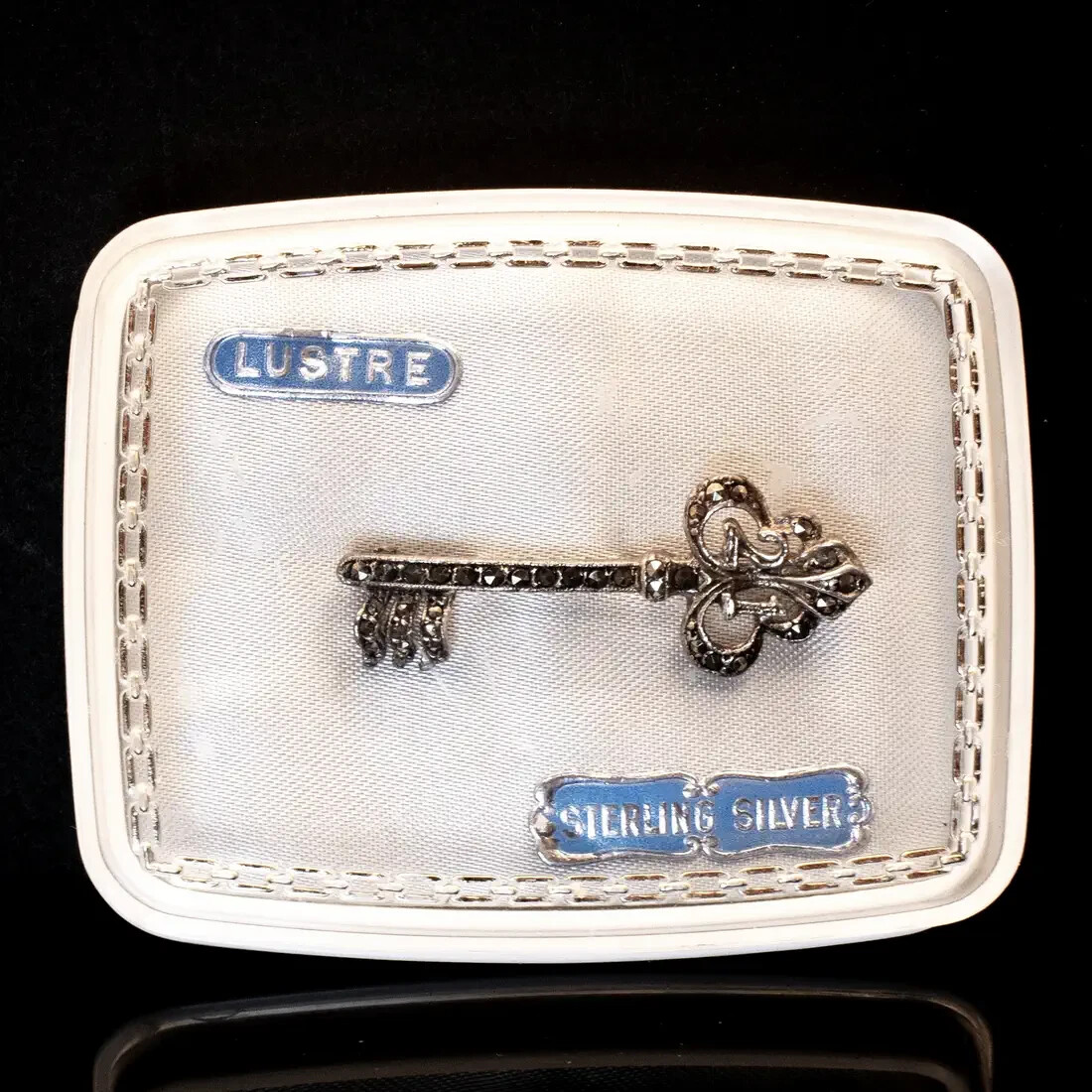 VTG Lustre Sterling Silver Marcasite 21st Birthday Anniversary Key Brooch Pin