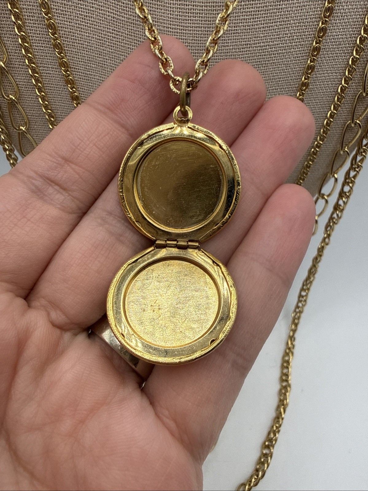 Vintage Multi Chain Layered Photo Locket Waterfall Necklace