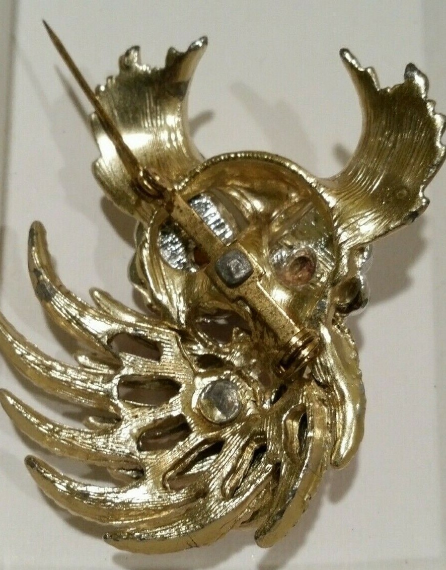 Vintage Great Horned Owl Brooch Pin Rhinestone Adorned Costume Estate Jewelry