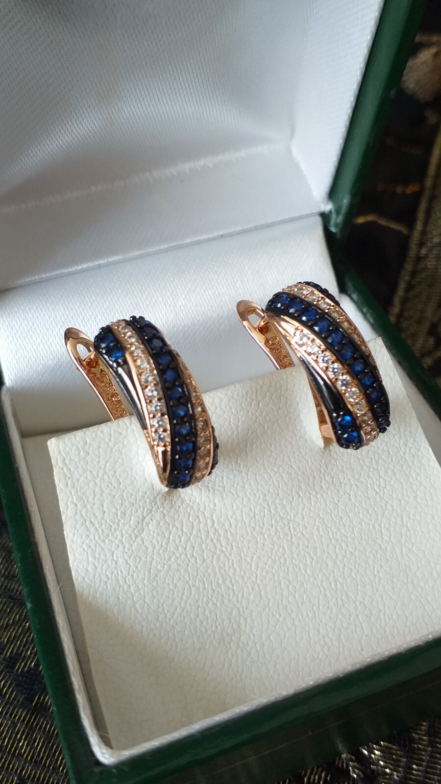 Vintage 1990-s 14 Ct Rolled Gold Sapphire Zircons Earrings- Hallmarked 585 RG