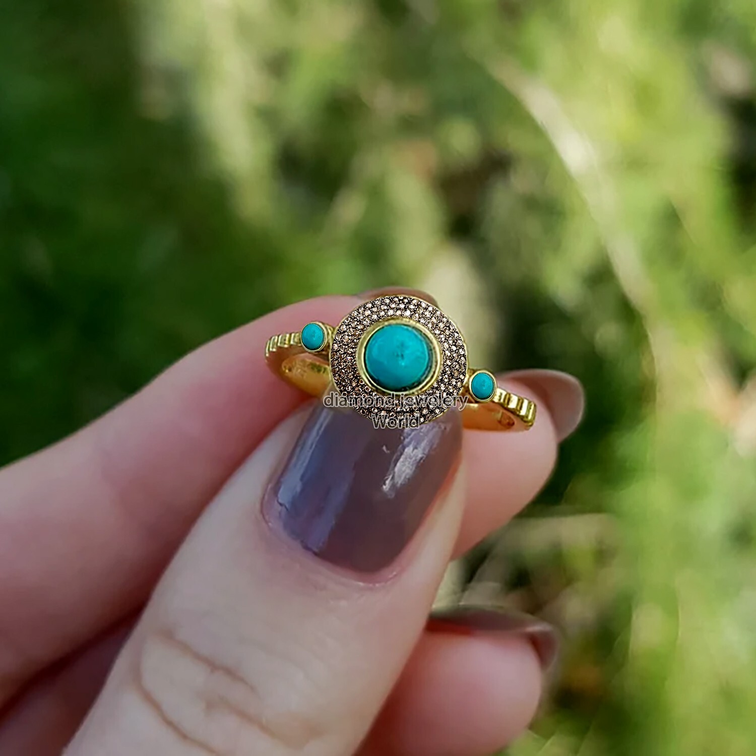 1.76ctw Rose Cut Diamond Turquoise Silver Victorian Style Gorgeous Ring Jewelry
